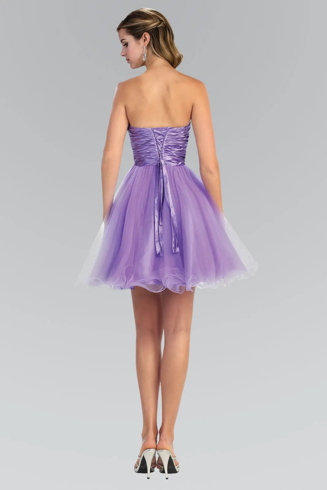 Sleeveless Sweetheart Beaded Tulle Short Dress with Pleated Satin Waistband by Tux-USA