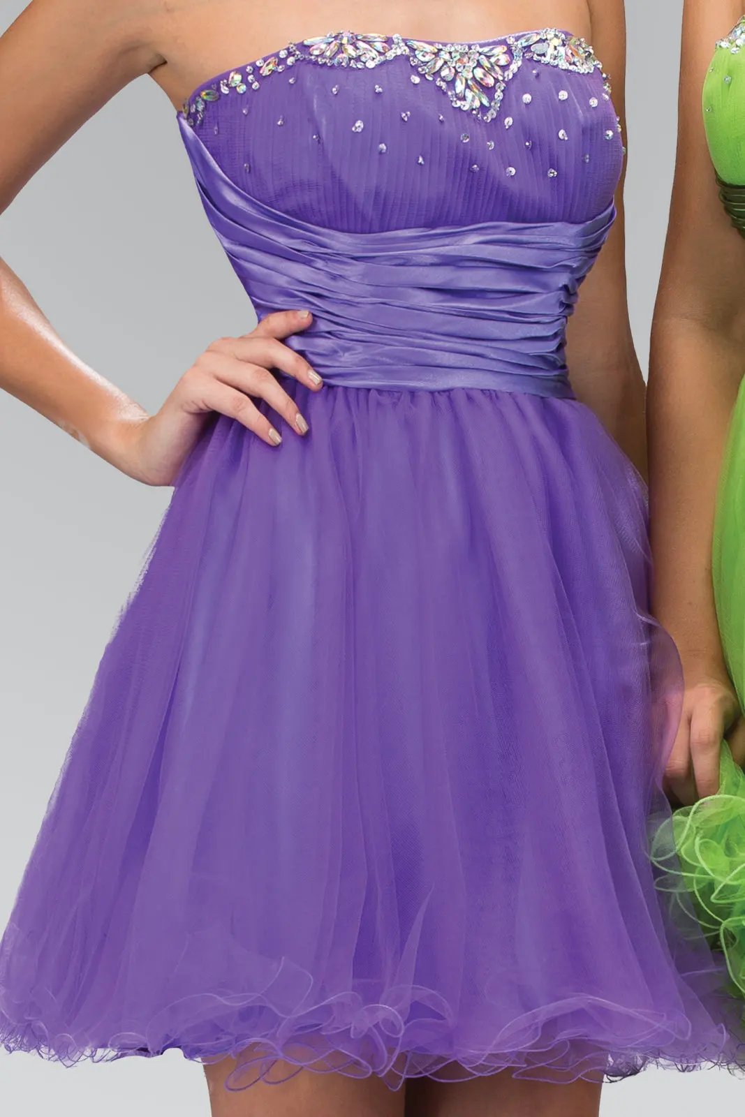 Sleeveless Sweetheart Beaded Tulle Short Dress with Pleated Satin Waistband by Tux-USA