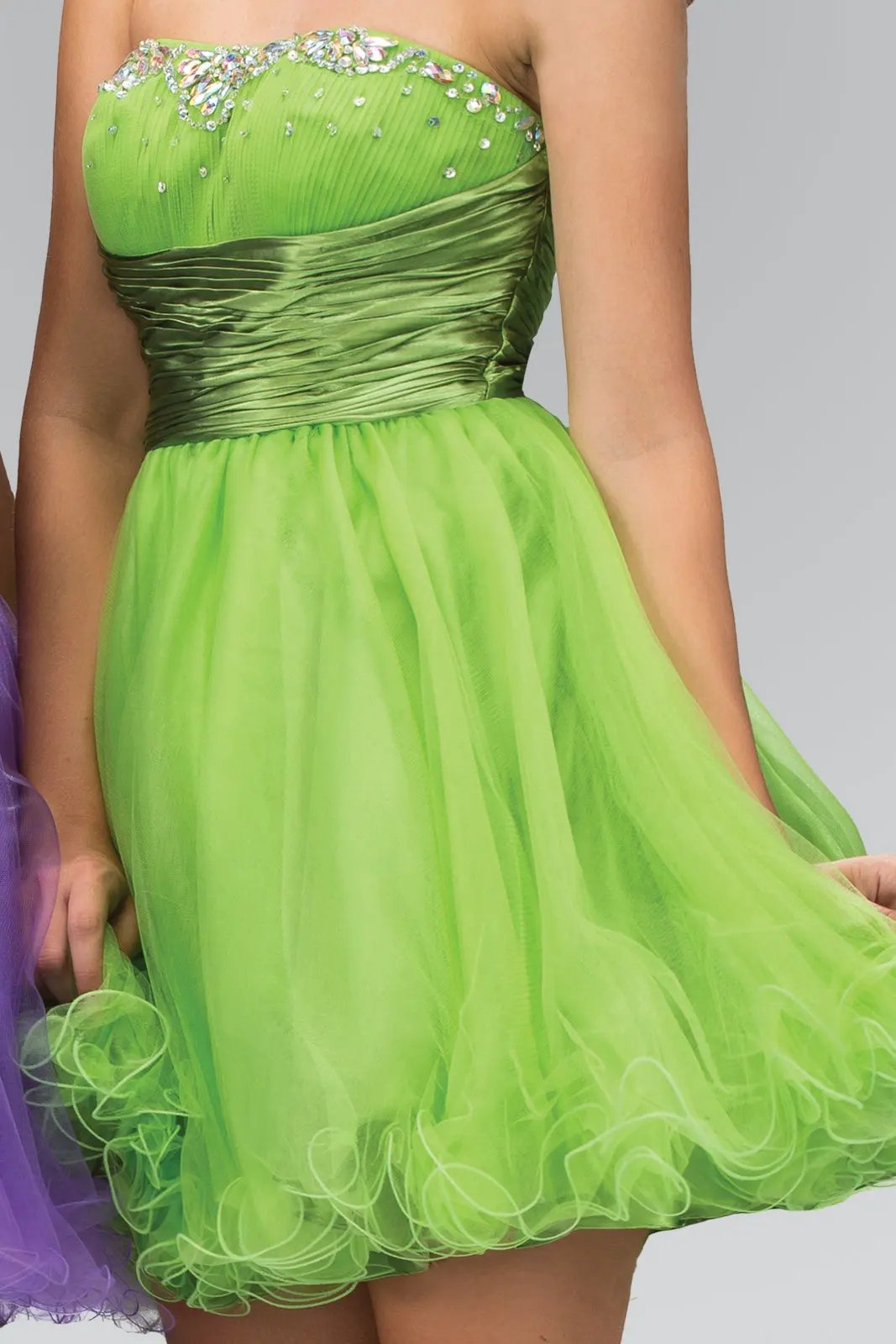 Sleeveless Sweetheart Beaded Tulle Short Dress with Pleated Satin Waistband by Tux-USA