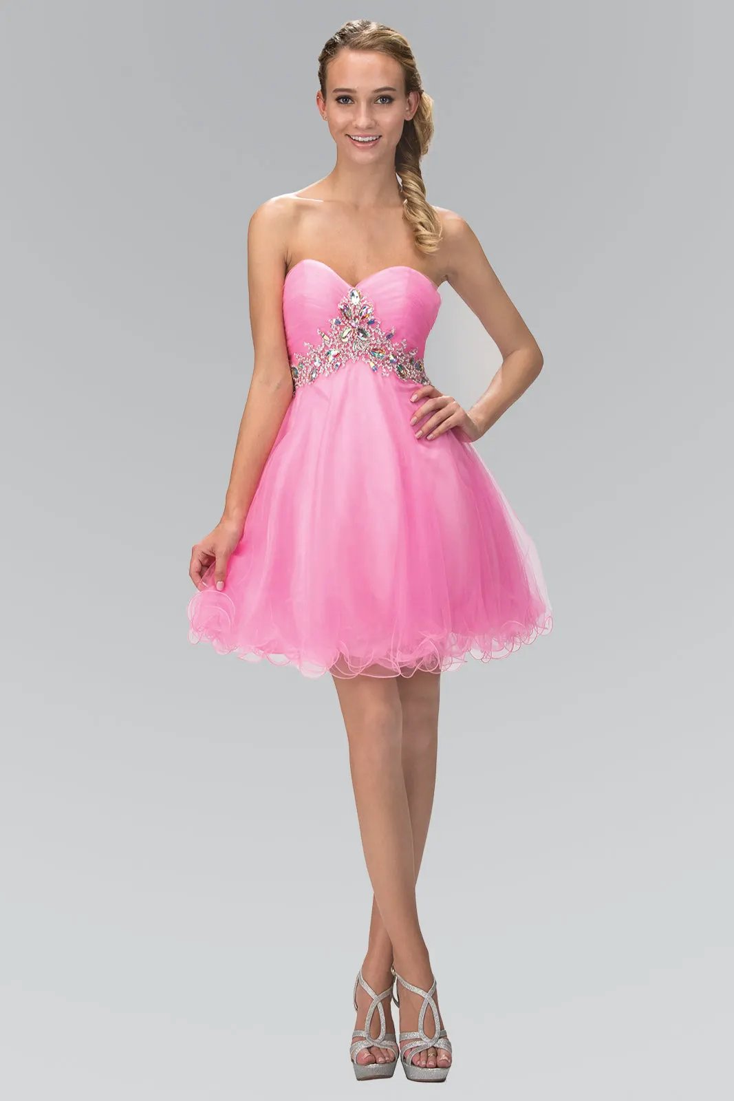 Strapless Sweetheart Tulle Short Dress Accented with Jewel by Tux-USA
