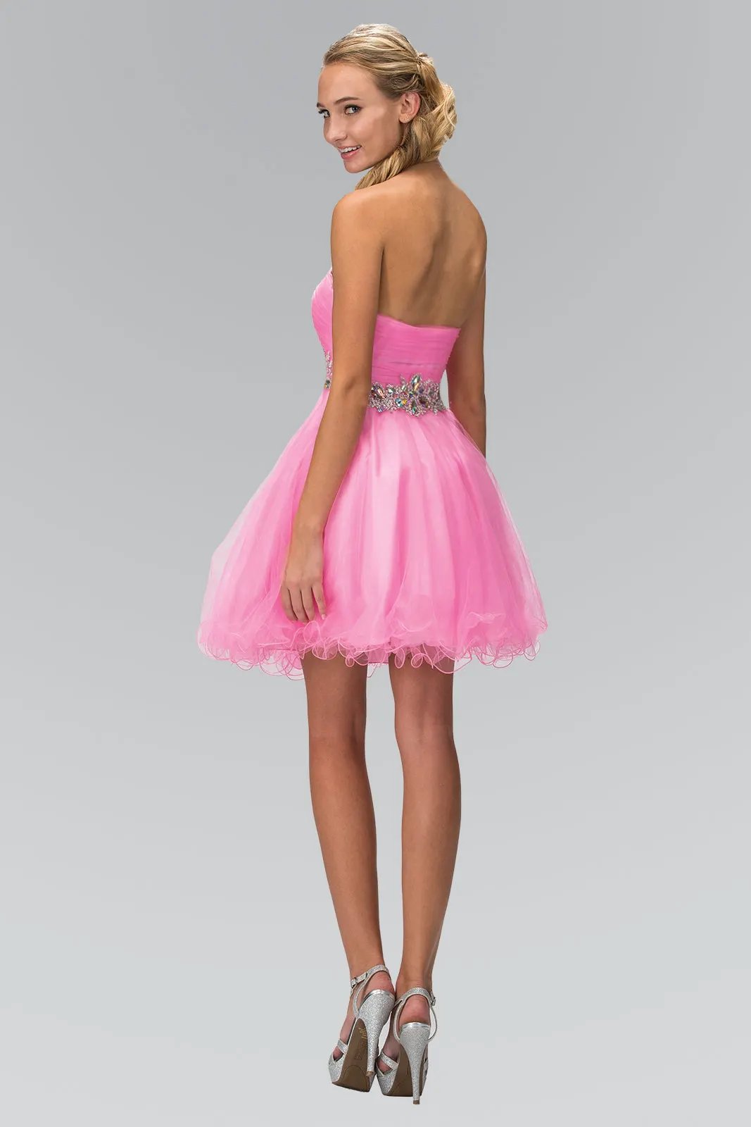 Strapless Sweetheart Tulle Short Dress Accented with Jewel by Tux-USA