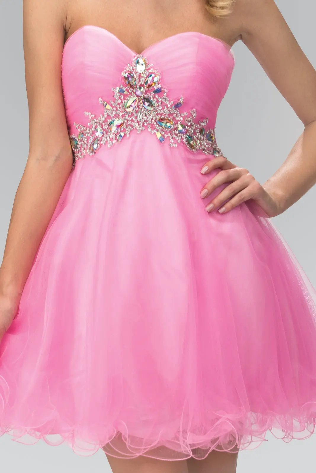 Strapless Sweetheart Tulle Short Dress Accented with Jewel by Tux-USA
