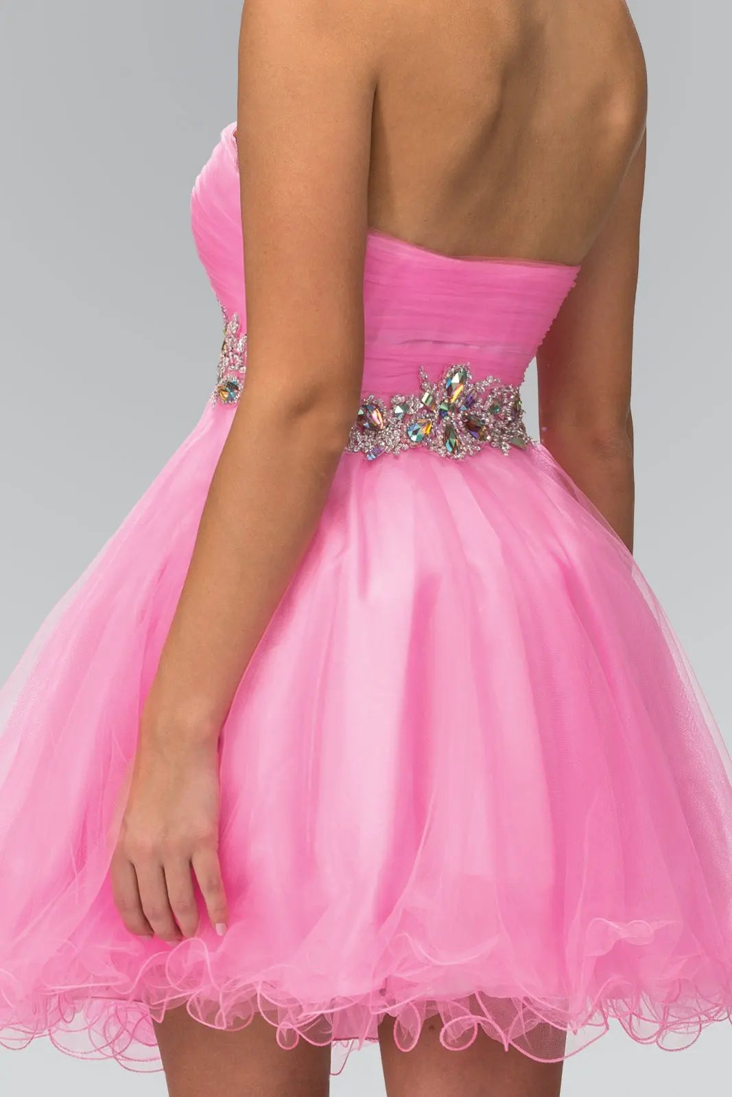 Strapless Sweetheart Tulle Short Dress Accented with Jewel by Tux-USA