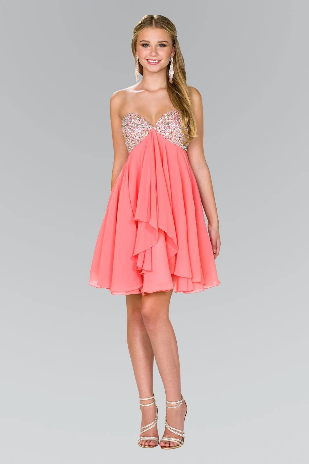 Tux USA Strapless Chiffon Dress With Jewel Detailing For Women by Tux-USA