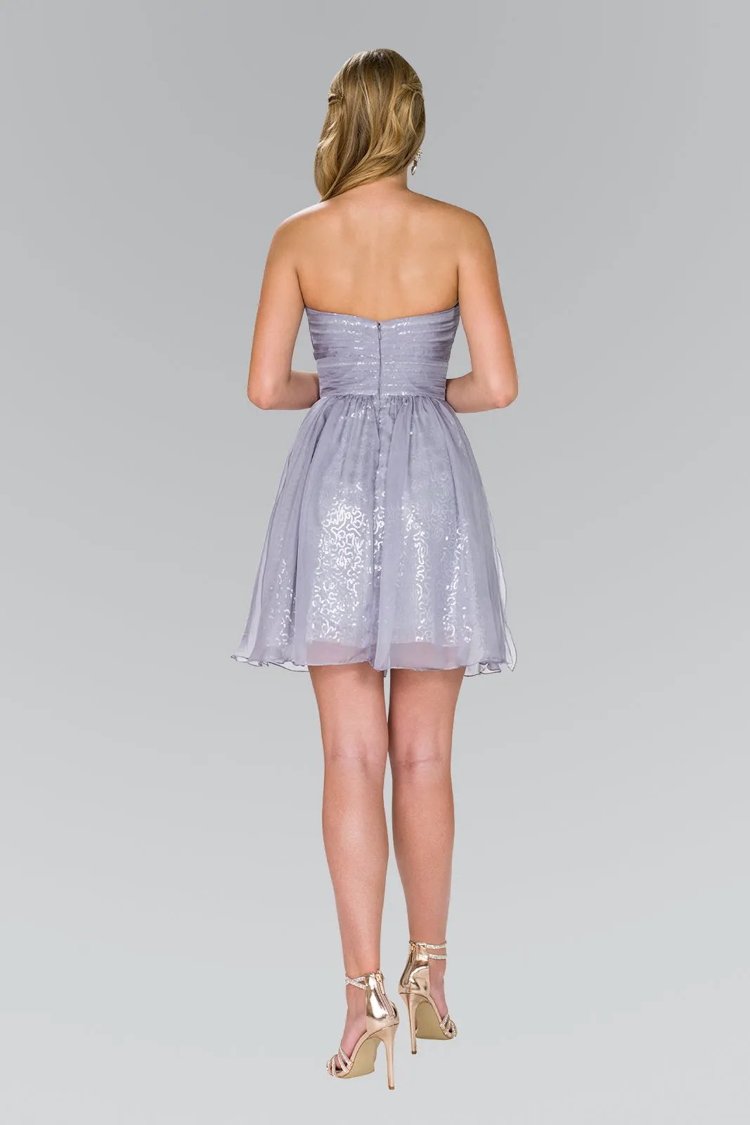 Sweetheart Sequin Short Dress with Chiffon Overlay by Tux-USA