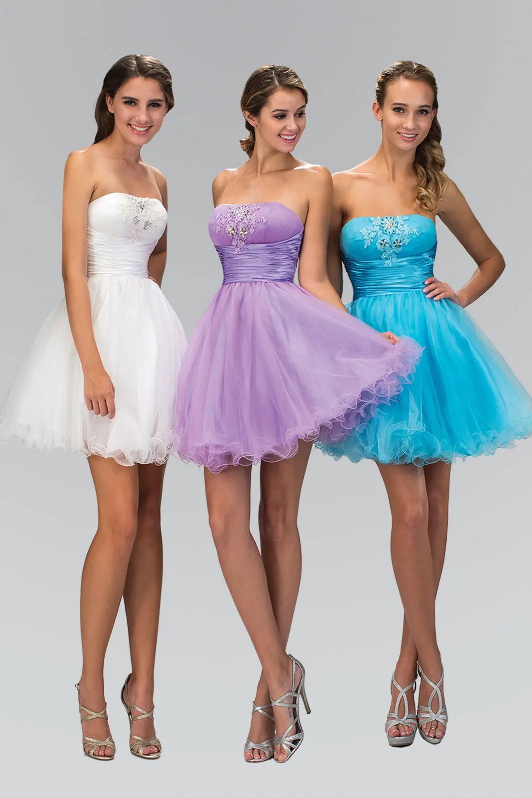 Short Tulle Dress with Pleated Waistband and Floral Lace by Tux-USA