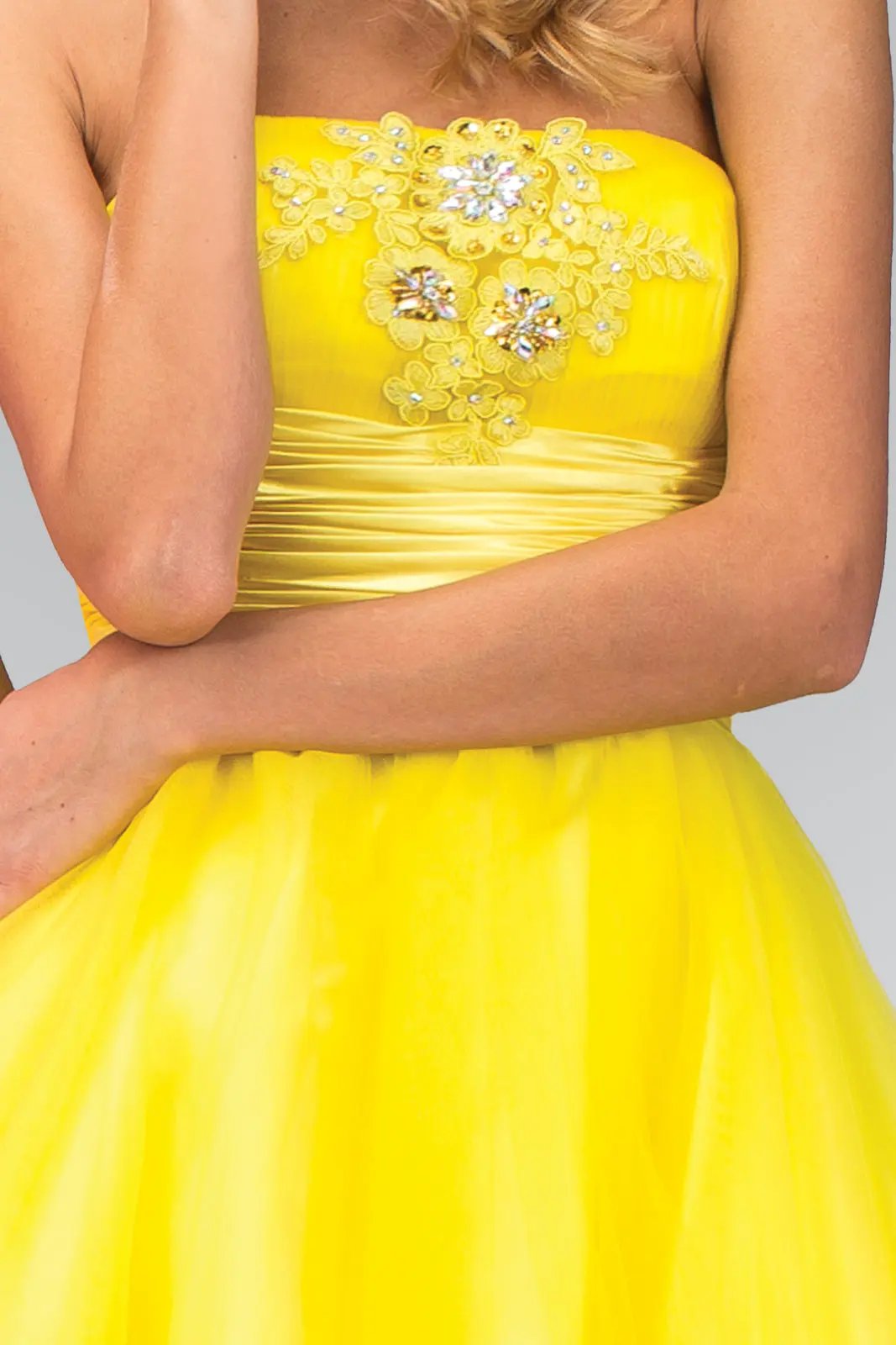 Short Tulle Dress with Pleated Waistband and Floral Lace by Tux-USA