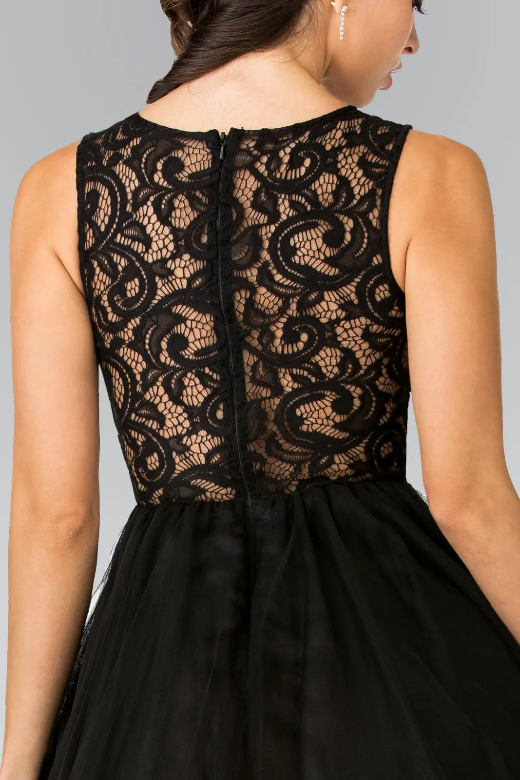 Sleeveless Short Dress with Lace Bodice and Sheer Waistline by Tux-USA