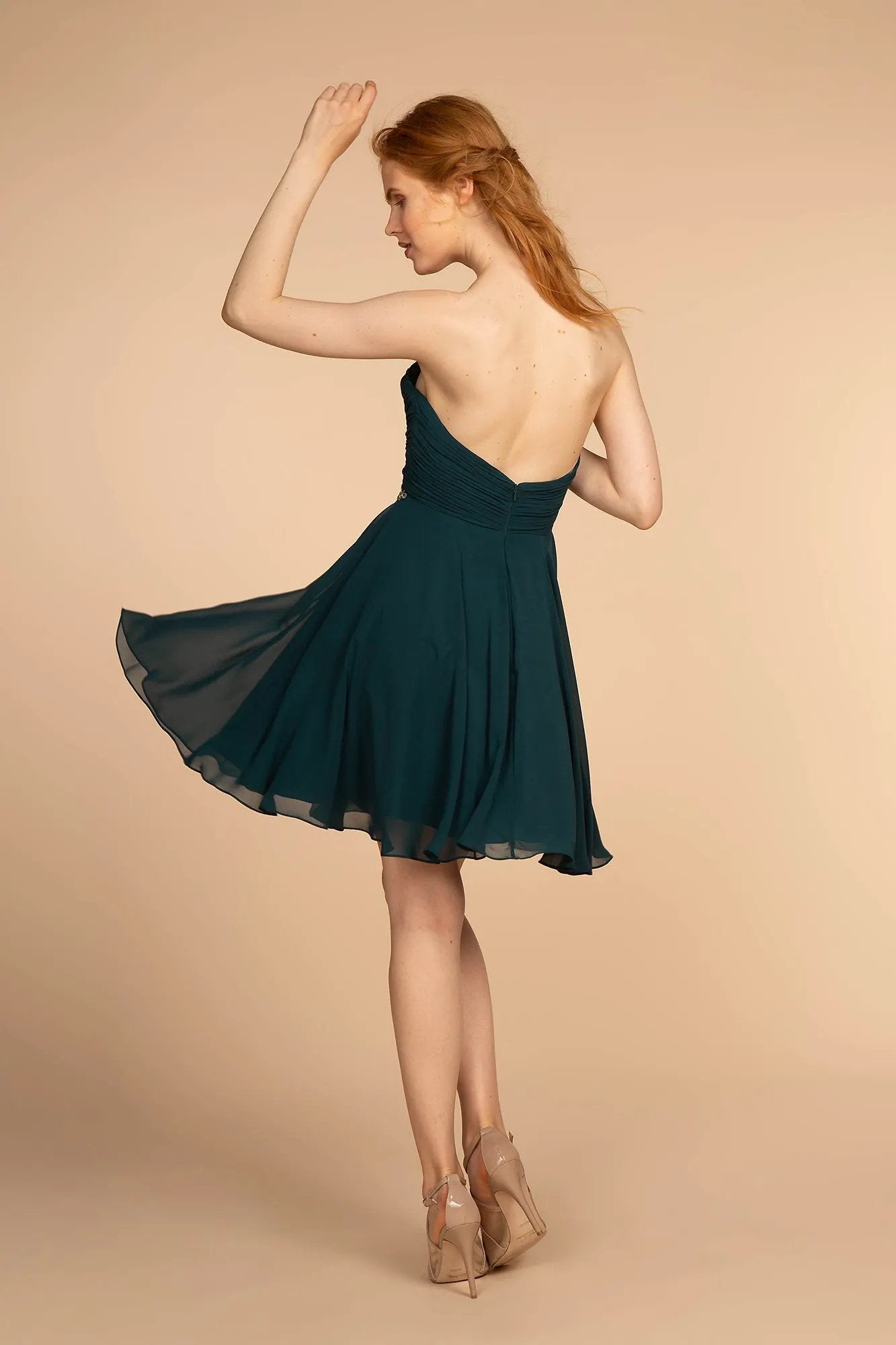 Ruched Strapless Sweetheart Chiffon Short Dress by Tux-USA