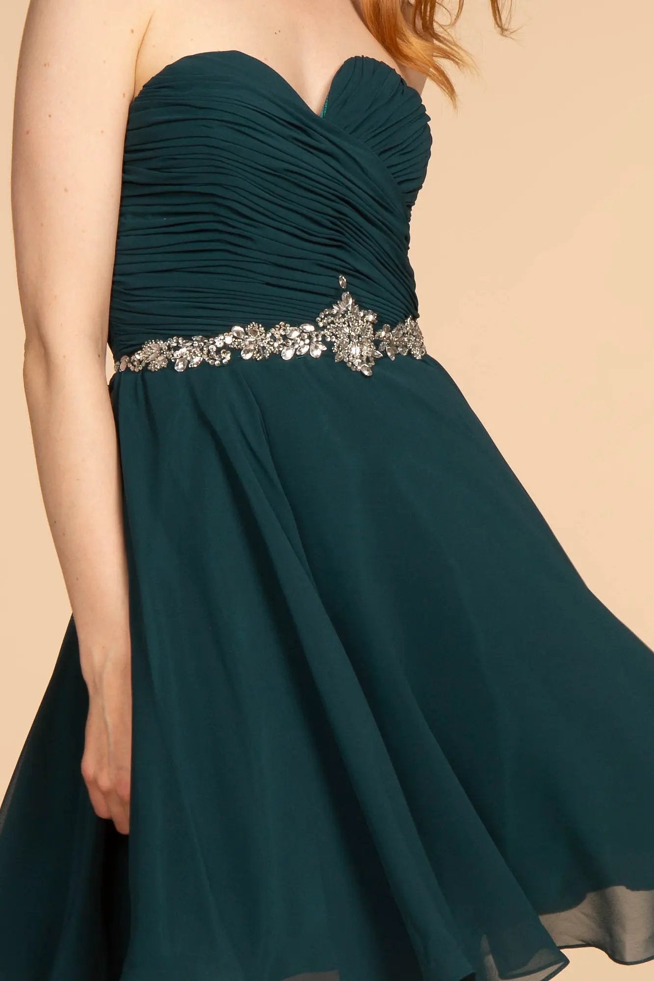 Ruched Strapless Sweetheart Chiffon Short Dress by Tux-USA