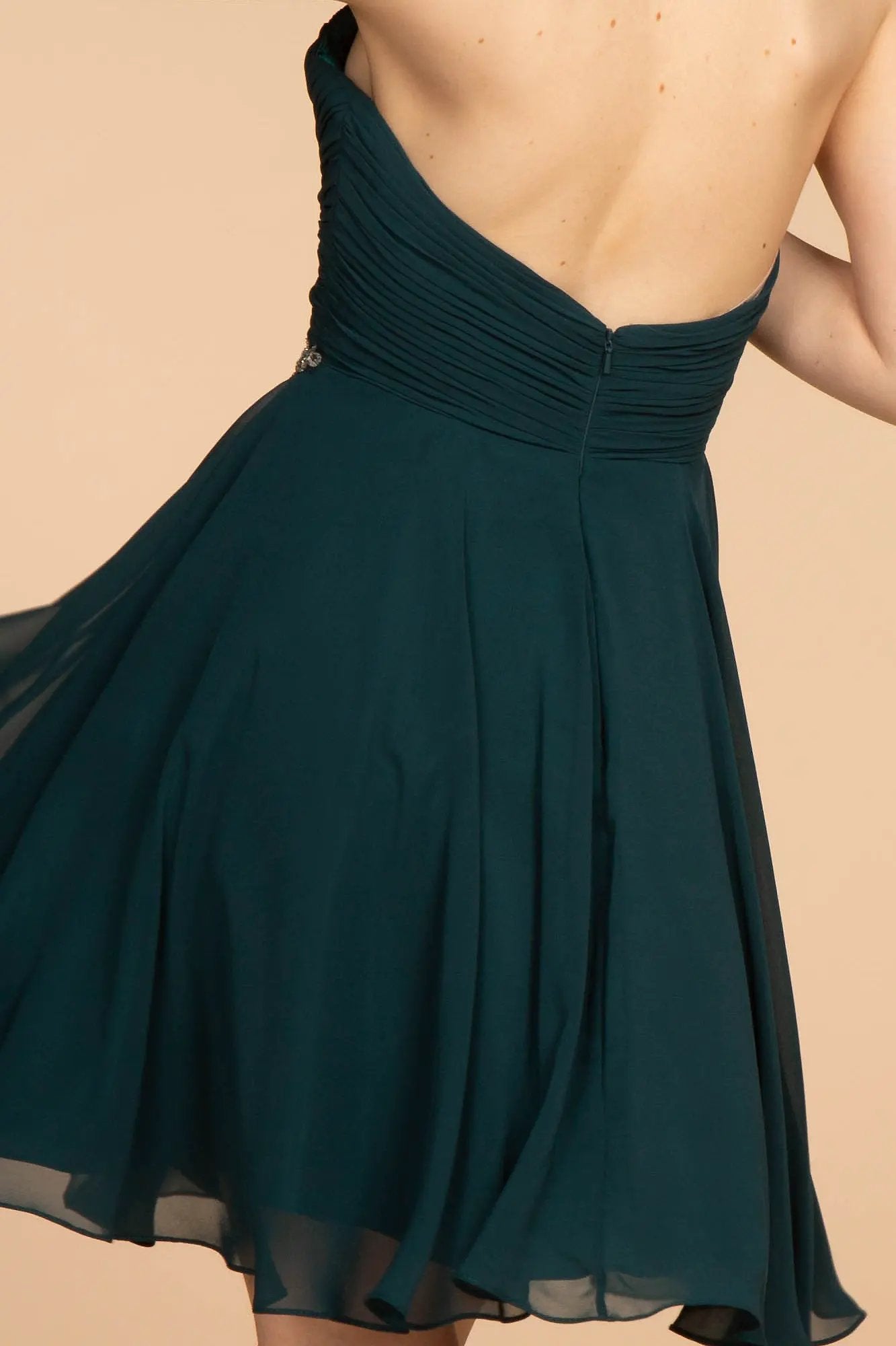 Ruched Strapless Sweetheart Chiffon Short Dress by Tux-USA