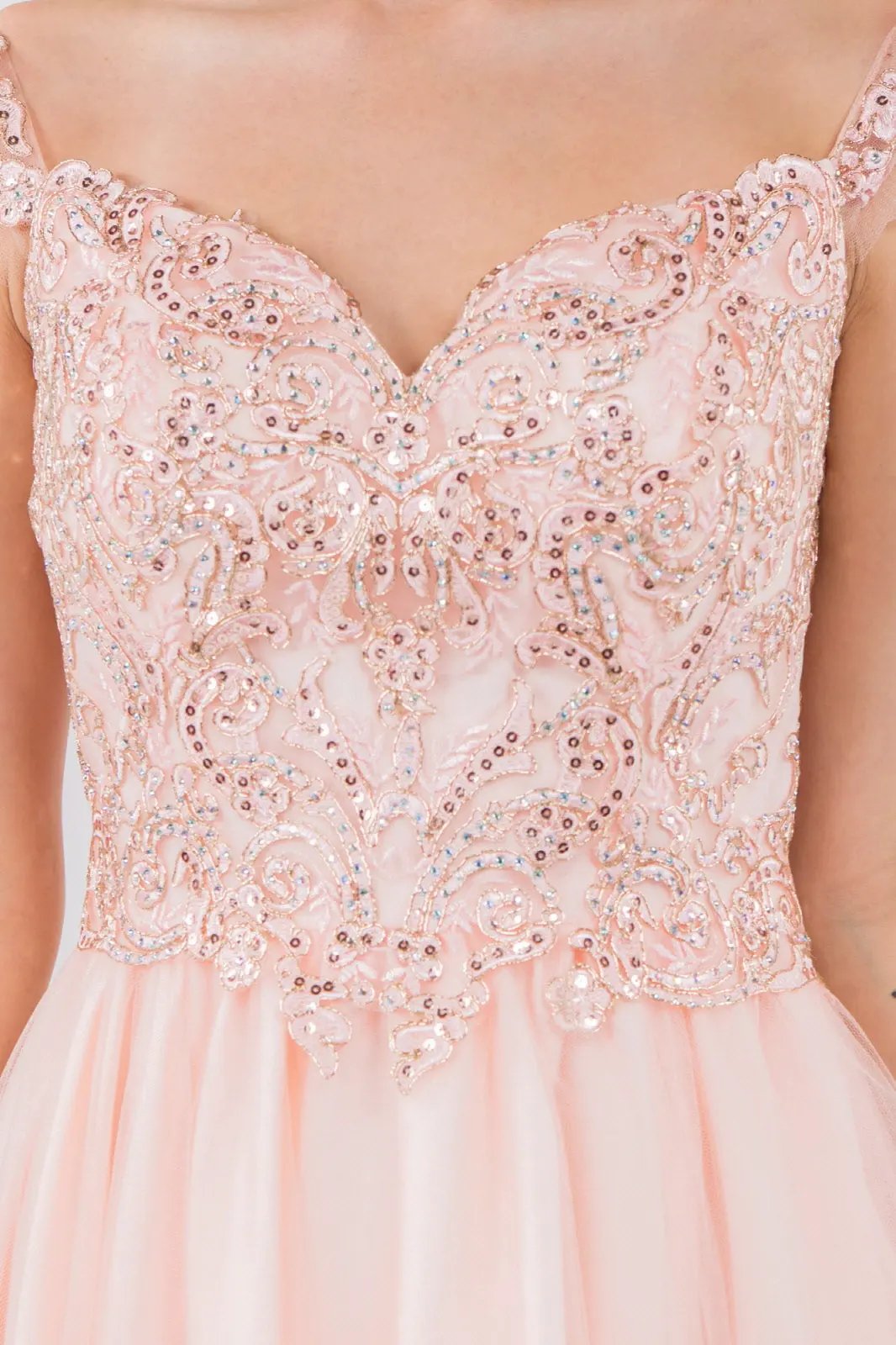 Cut-Away Shoulder Sweetheart Mesh Short Dress by Tux-USA