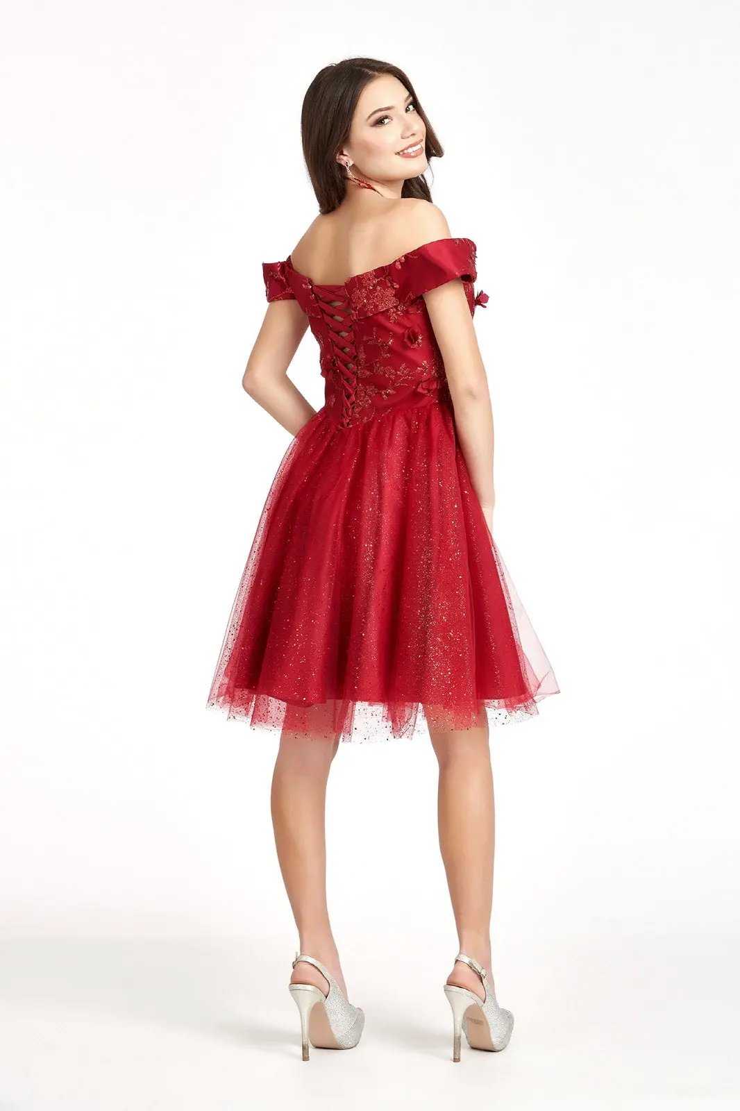 Sweethearted Glitter Mesh Homecoming Dress w/ Corset Back by Tux-USA