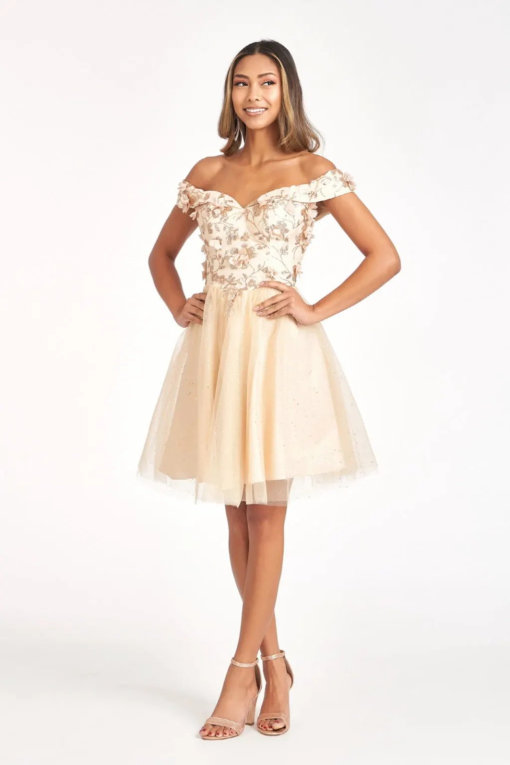 Sweethearted Glitter Mesh Homecoming Dress w/ Corset Back by Tux-USA