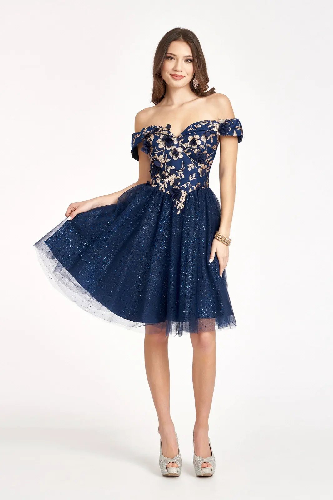 Sweethearted Glitter Mesh Homecoming Dress w/ Corset Back by Tux-USA