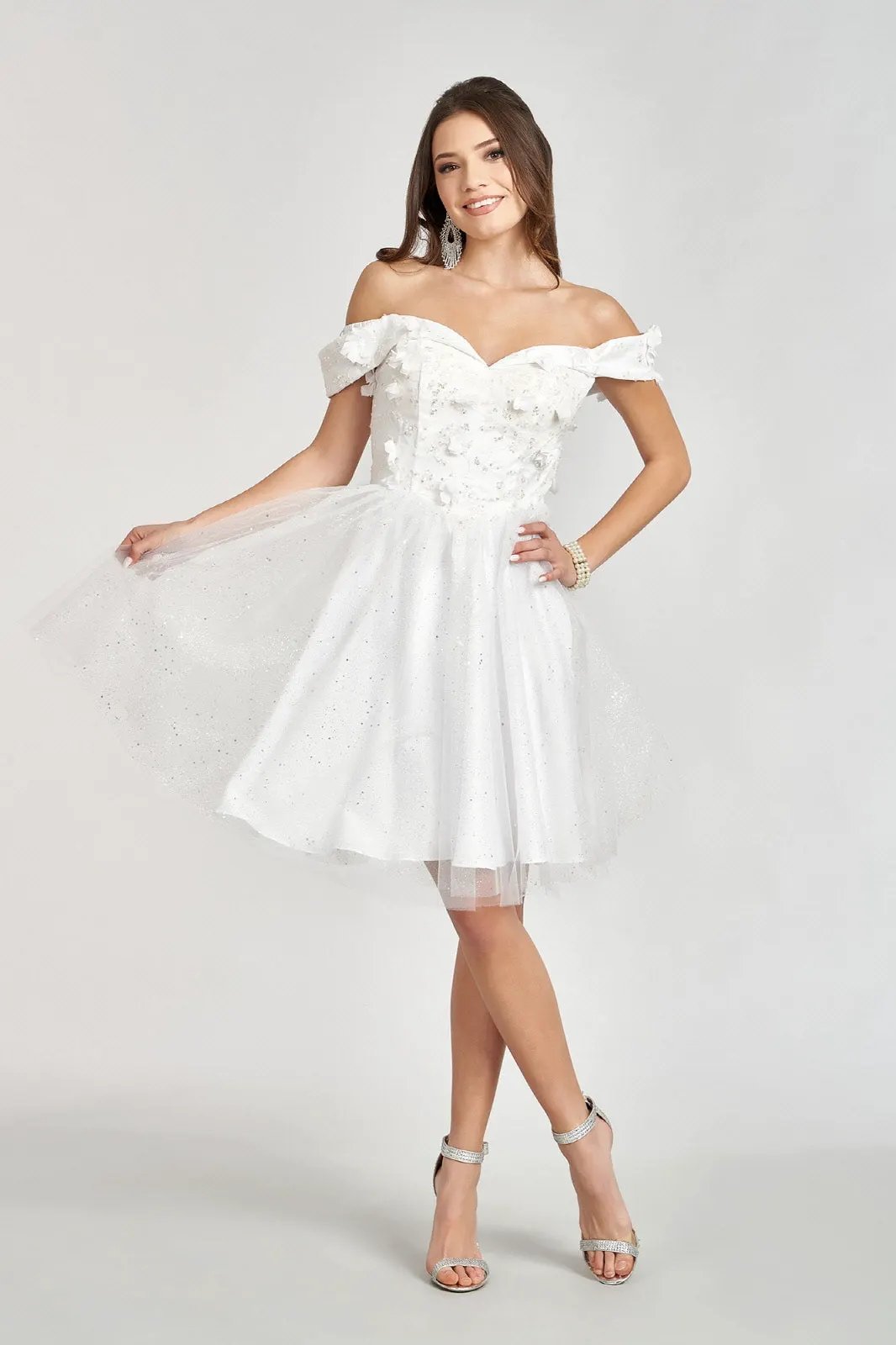 Sweethearted Glitter Mesh Homecoming Dress w/ Corset Back by Tux-USA