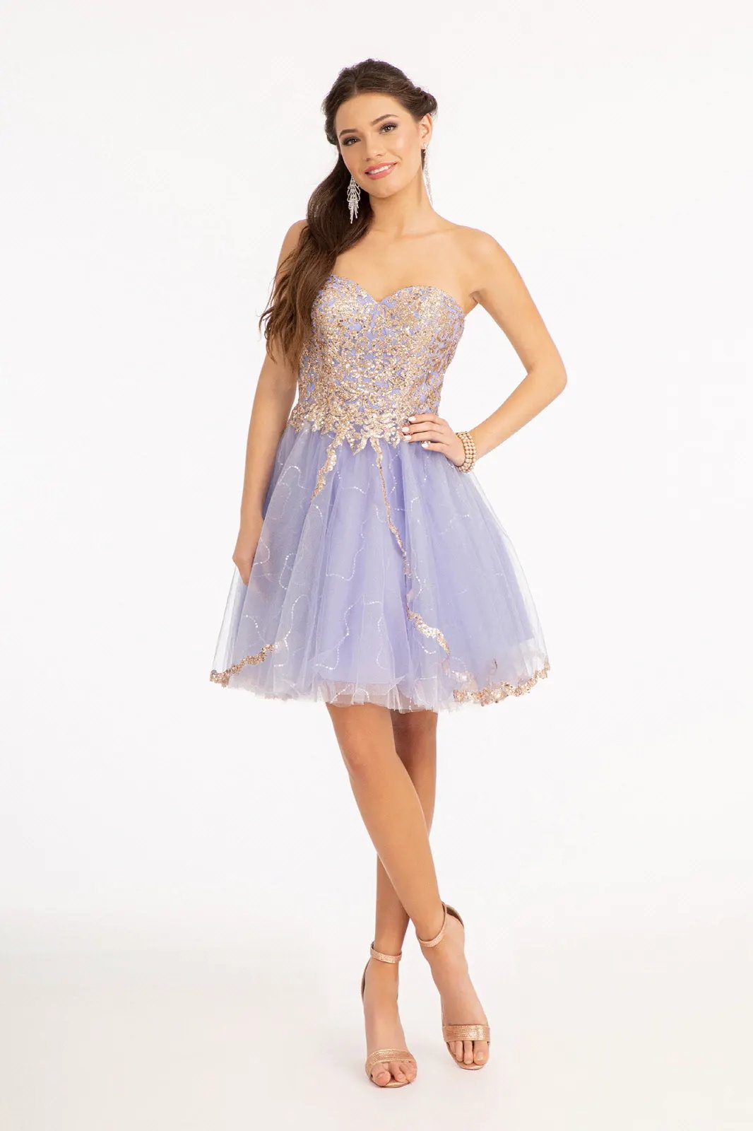 Glitter and Sequin Embellished Bodice Sweetheart Mesh Homecoming Dress by Tux-USA