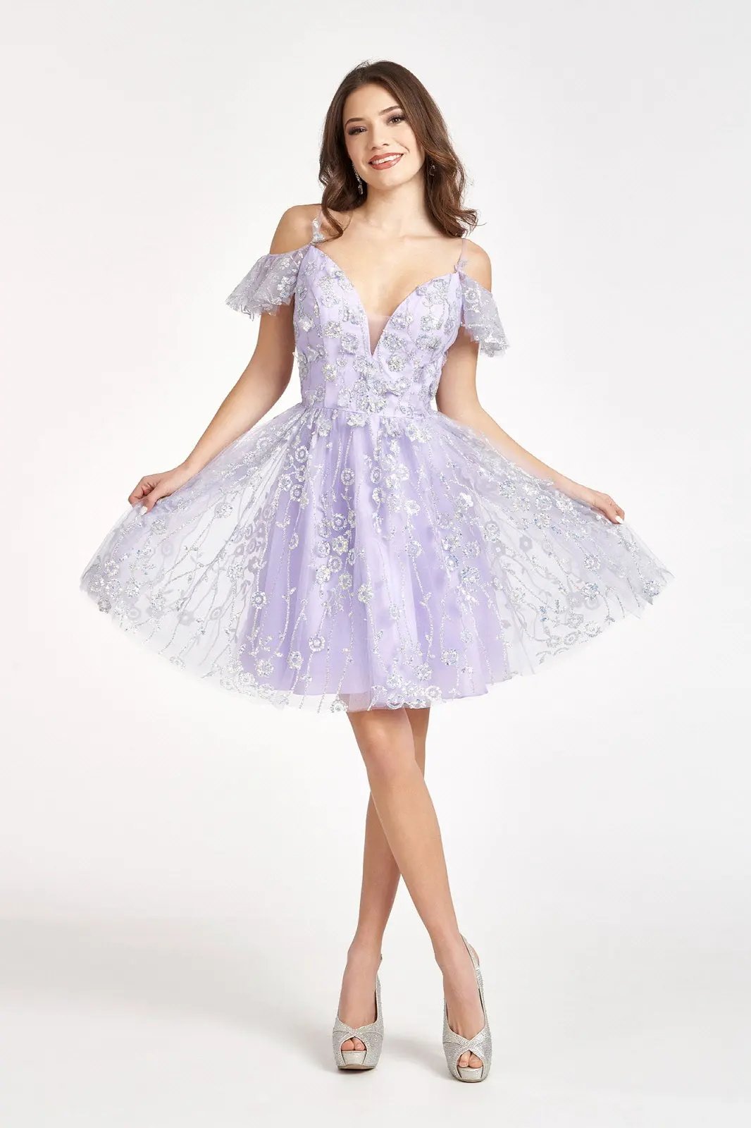 Sequin Sheer V-Back Glitter Mesh Homecoming Dress w/ Sweetheart Neckline by Tux-USA