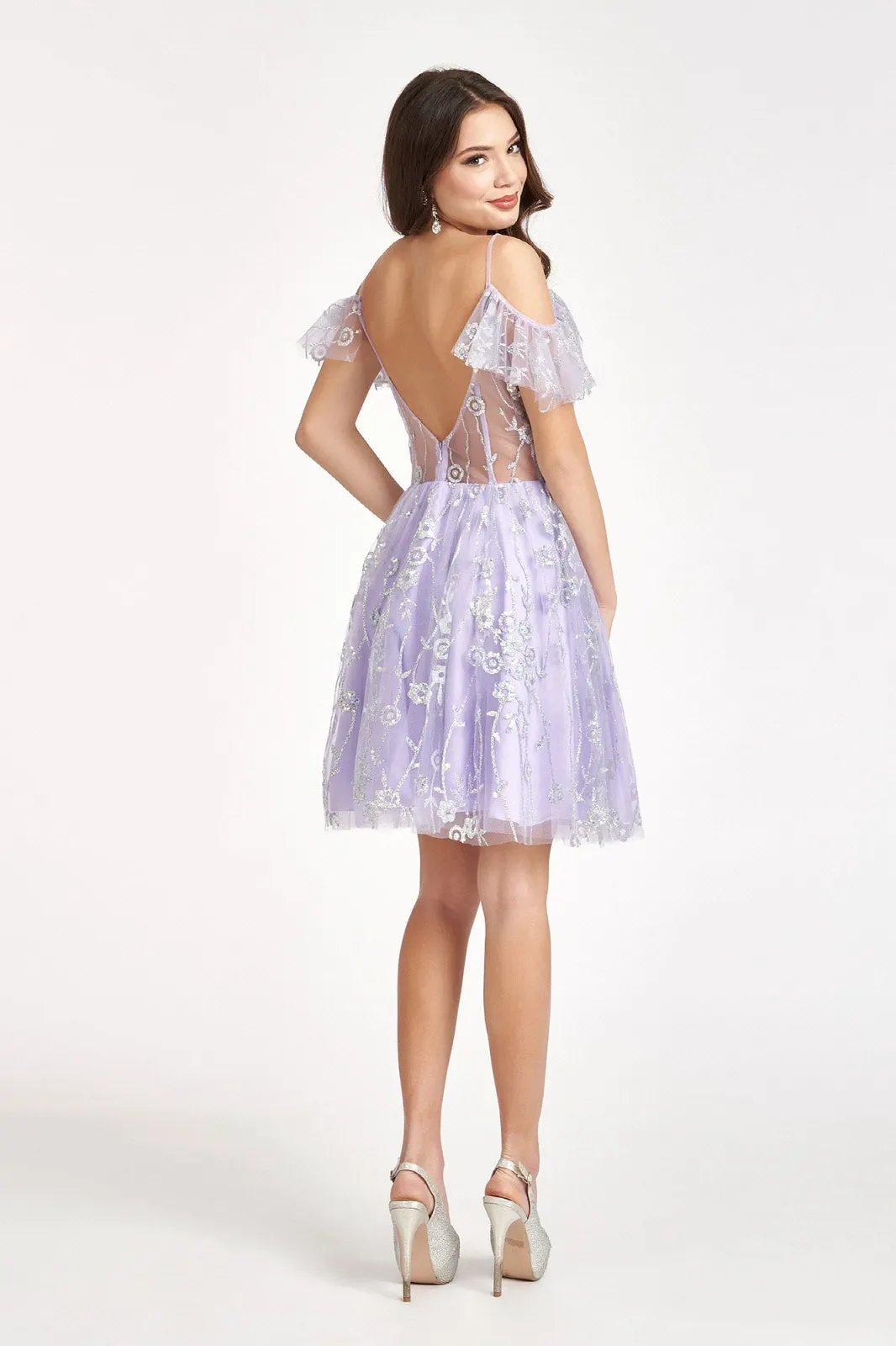 Sequin Sheer V-Back Glitter Mesh Homecoming Dress w/ Sweetheart Neckline by Tux-USA