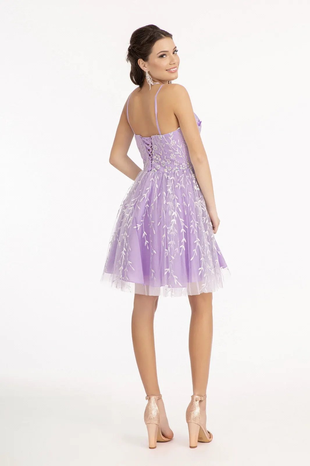 3D Floral Applique Glitter Mesh Short Dress Sparkling For Women Tux-USA by Tux-USA