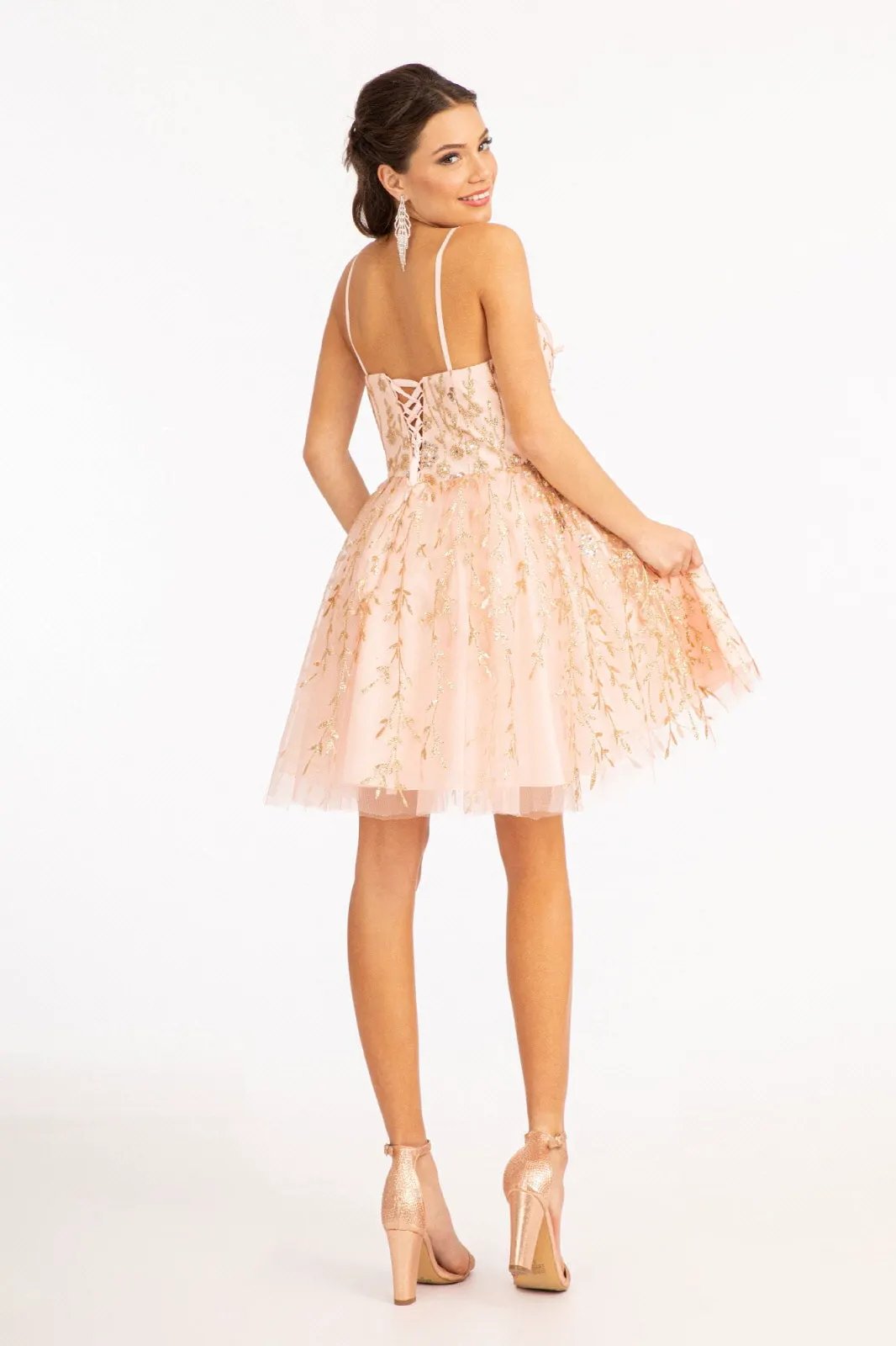 3D Floral Applique Glitter Mesh Short Dress Sparkling For Women Tux-USA by Tux-USA