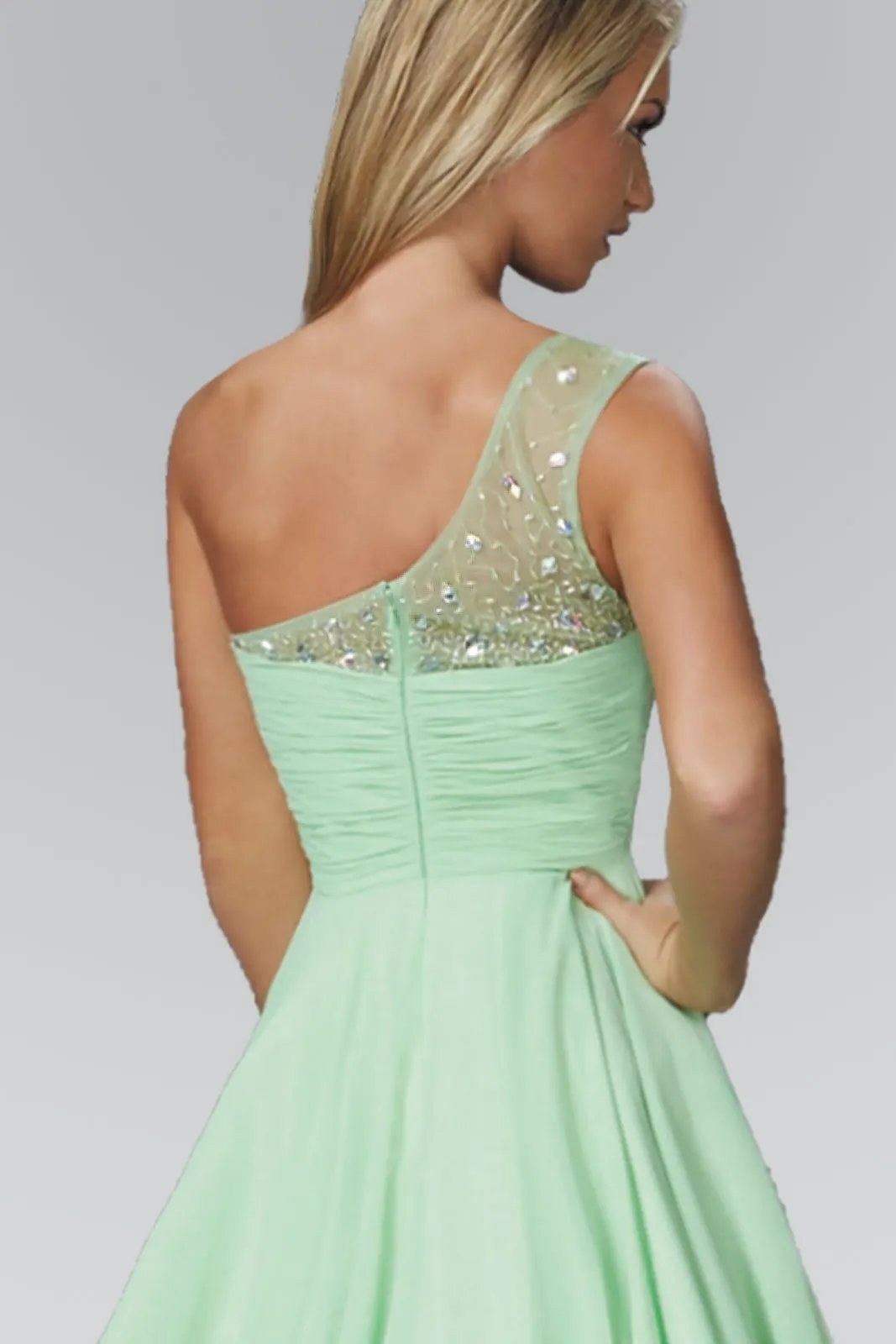 One Shoulder Chiffon Short Dress with Bead Detailing by Tux-USA