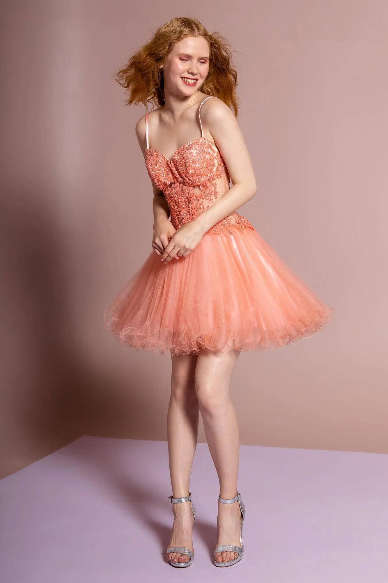 Spaghetti Straps Short Tulle Dress with Lace Bodice by Tux-USA