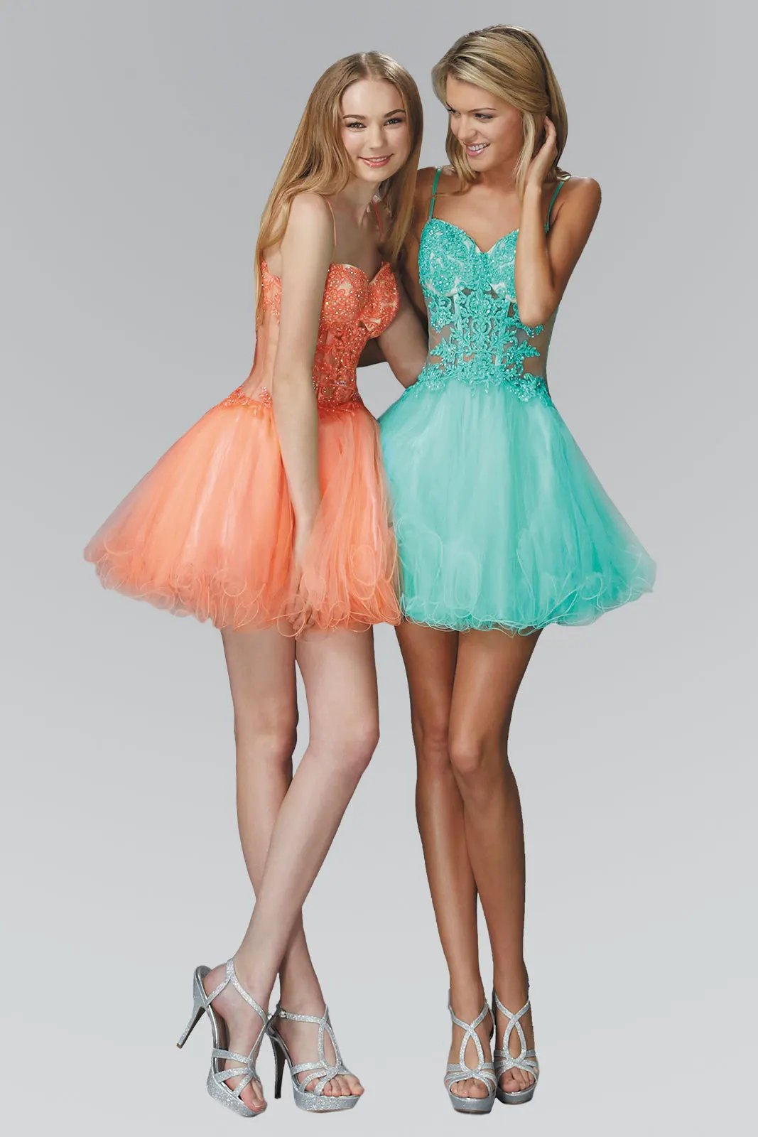 Spaghetti Straps Short Tulle Dress with Lace Bodice by Tux-USA