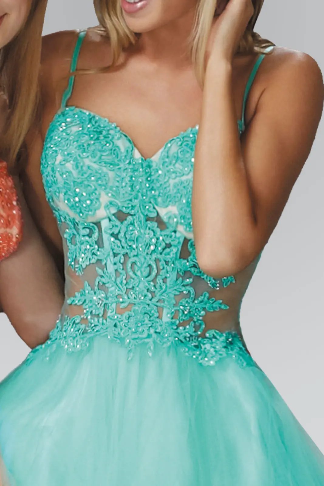 Spaghetti Straps Short Tulle Dress with Lace Bodice by Tux-USA