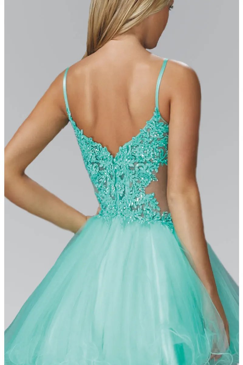 Spaghetti Straps Short Tulle Dress with Lace Bodice by Tux-USA