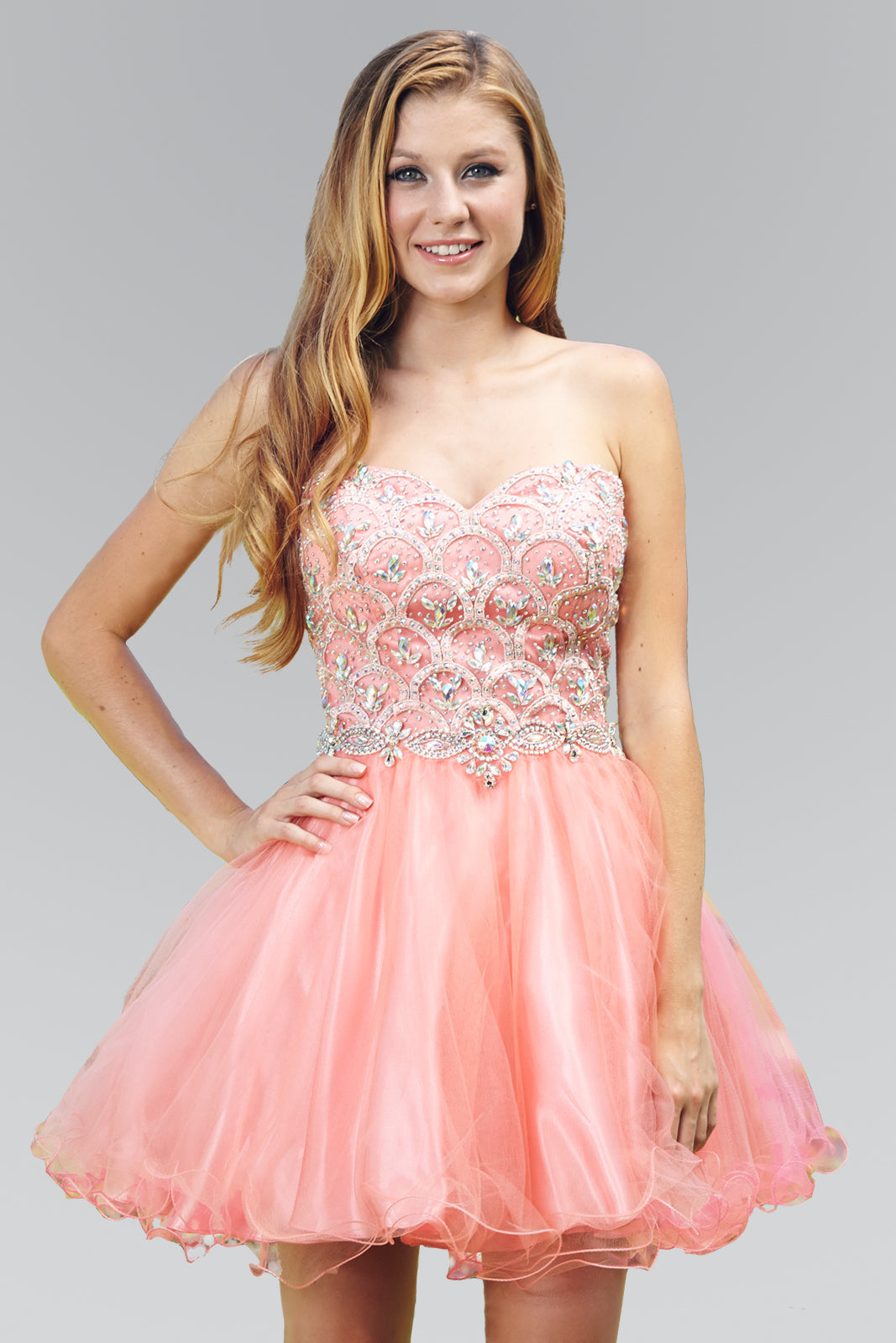 Strapless Sweetheart Short Tulle Dress Accented with Jewel-3