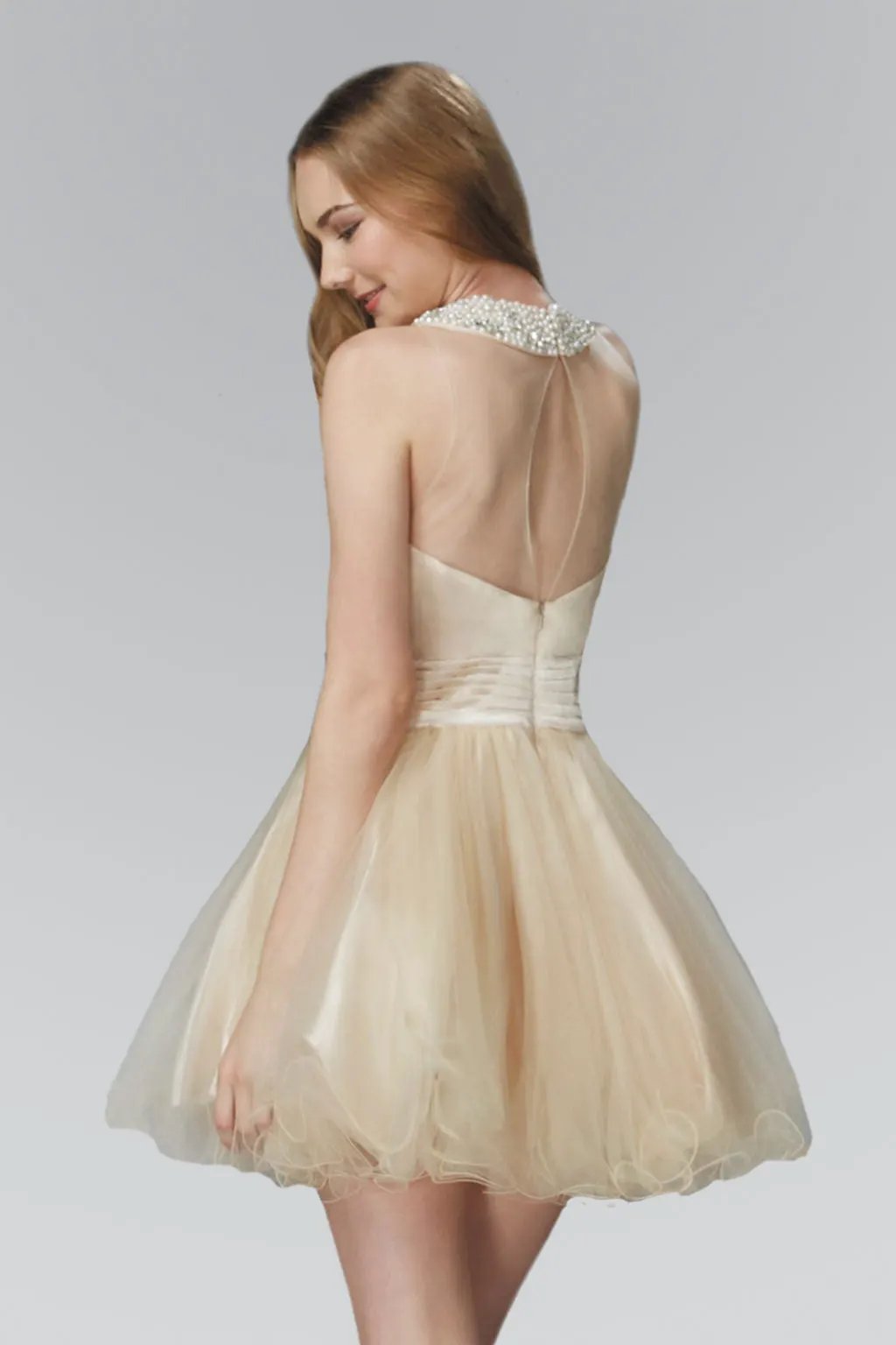 Embroidered Tulle Short Dress with Beaded Collar and Illusion Sweetheart Neckline by Tux-USA