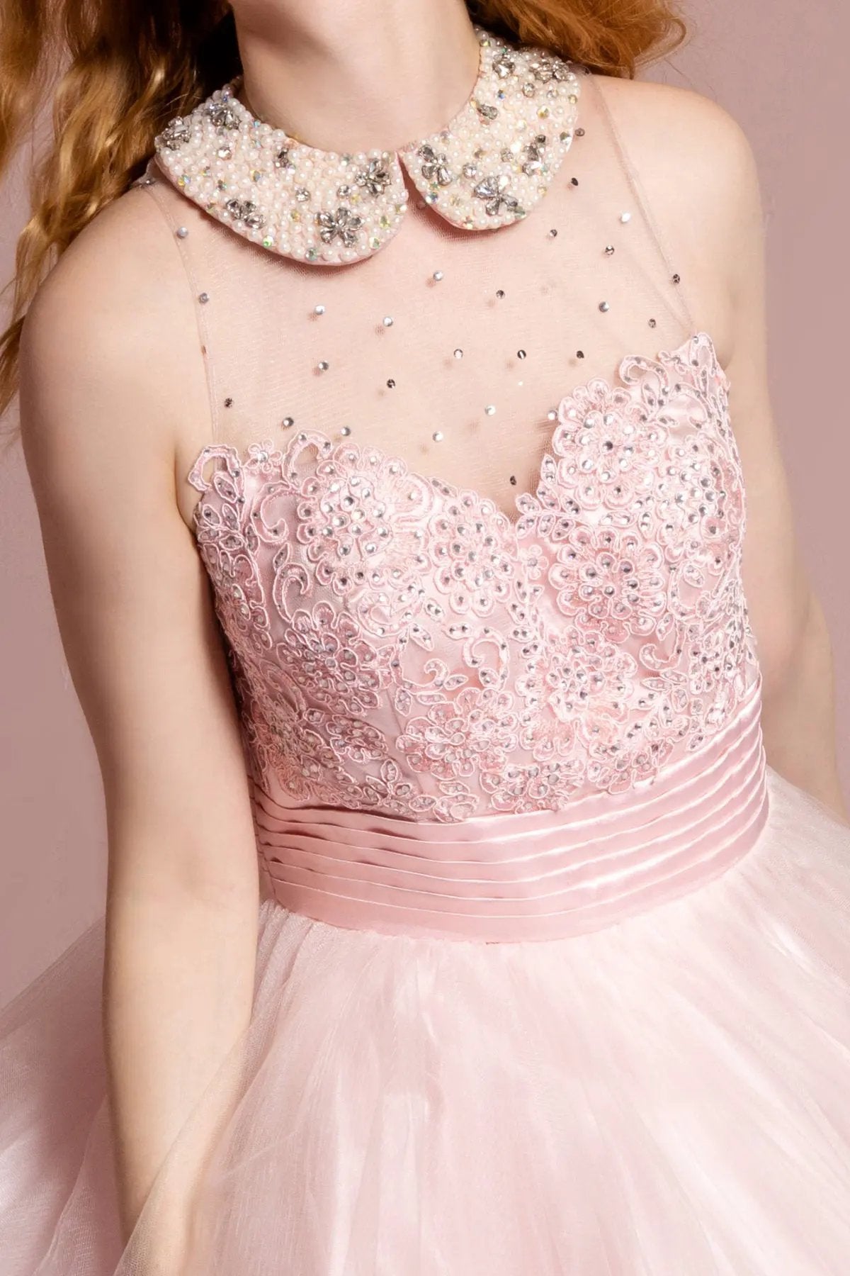 Embroidered Tulle Short Dress with Beaded Collar and Illusion Sweetheart Neckline by Tux-USA