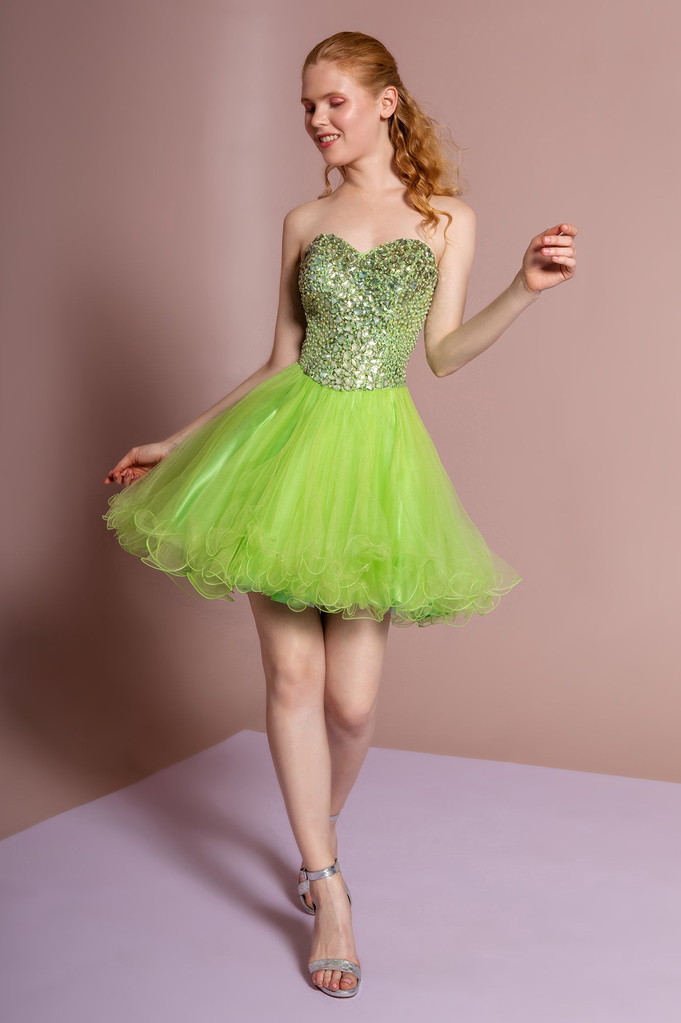 Sweetheart Tulle Short Dress with Jewel Embellished Bodice-2