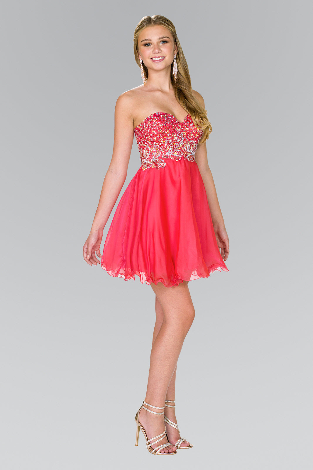Strapless Sweetheart Short Dress with Jewel and Sequin Embellished Bodice by Tux-USA