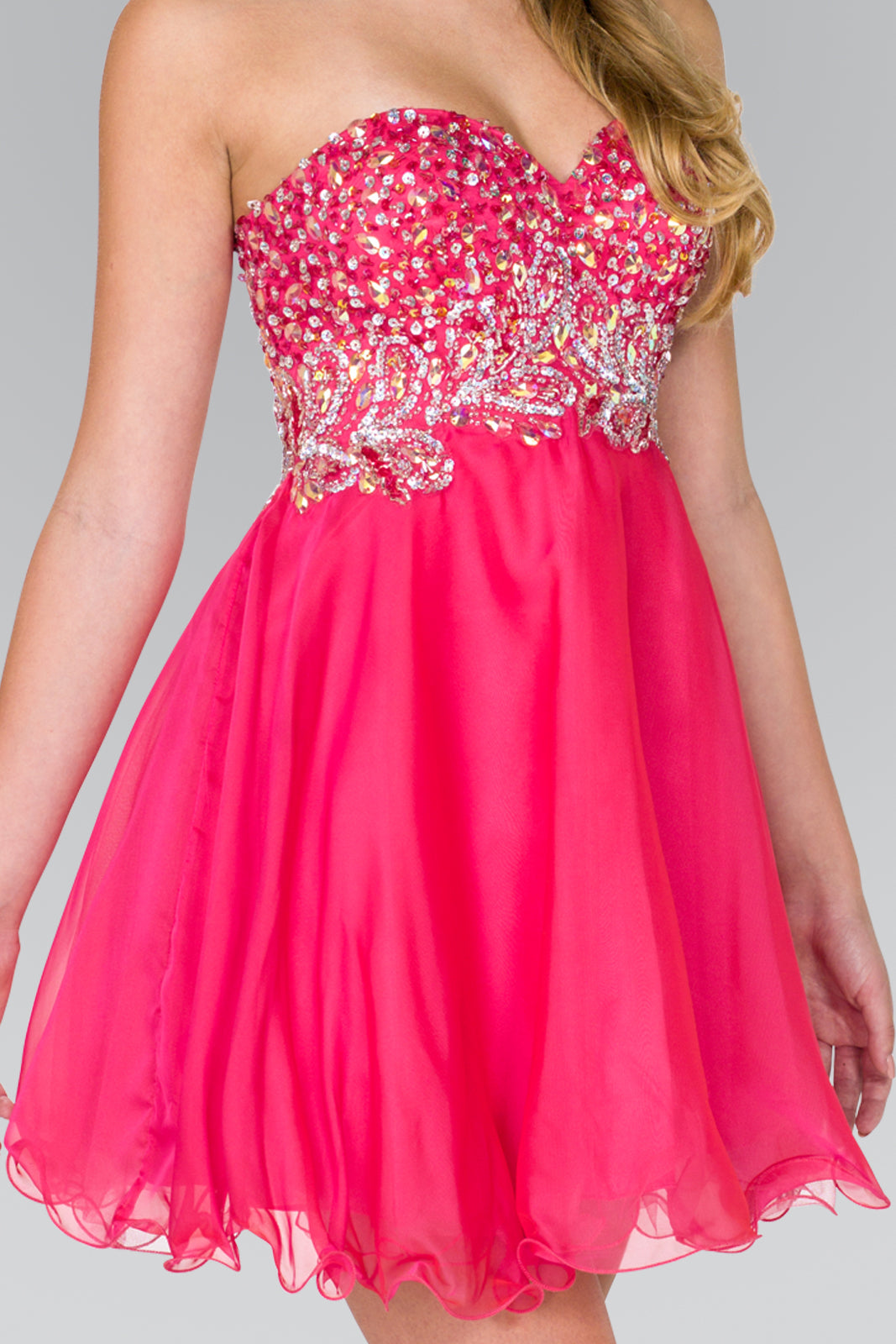 Strapless Sweetheart Short Dress with Jewel and Sequin Embellished Bodice by Tux-USA