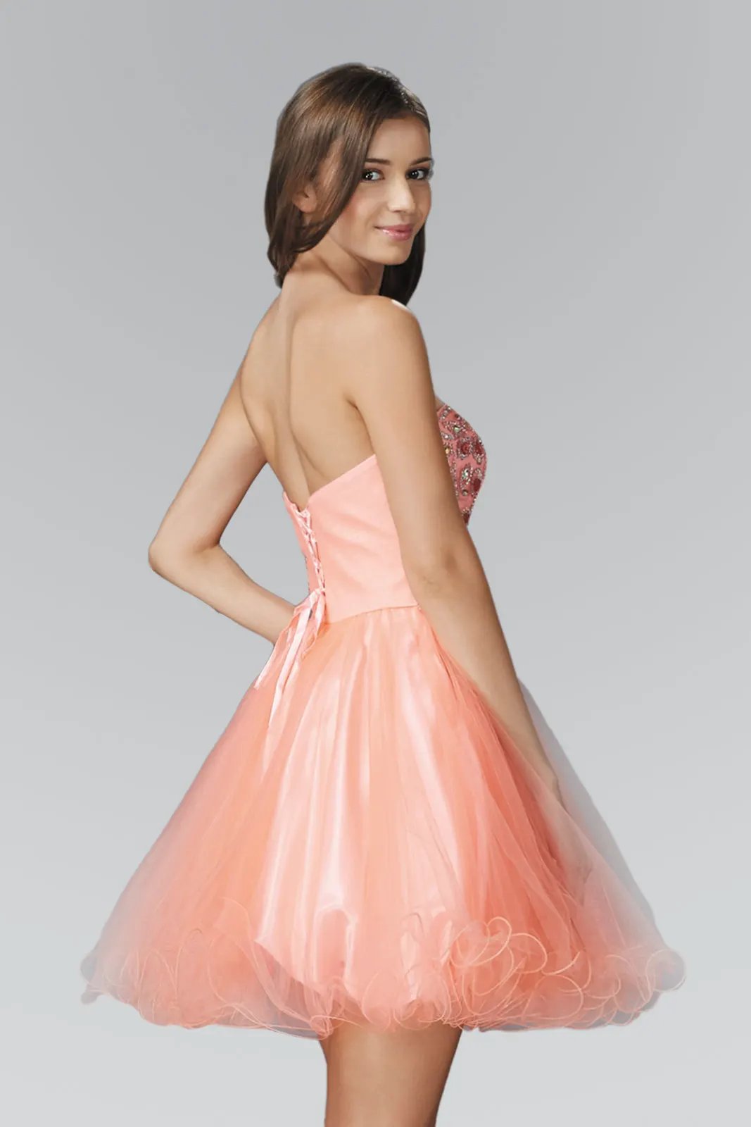 Strapless Sweetheart Tulle Short Dress with Jewel Embellished Bodice and Corset Back Detailing by Tux-USA