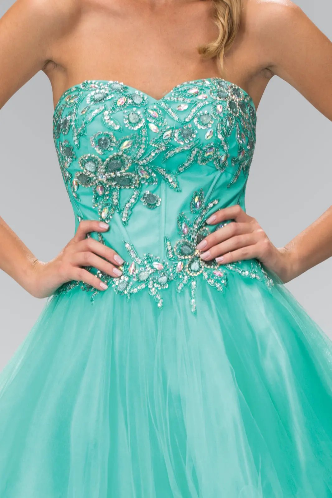 Strapless Sweetheart Tulle Short Dress with Jewel Embellished Bodice and Corset Back Detailing by Tux-USA