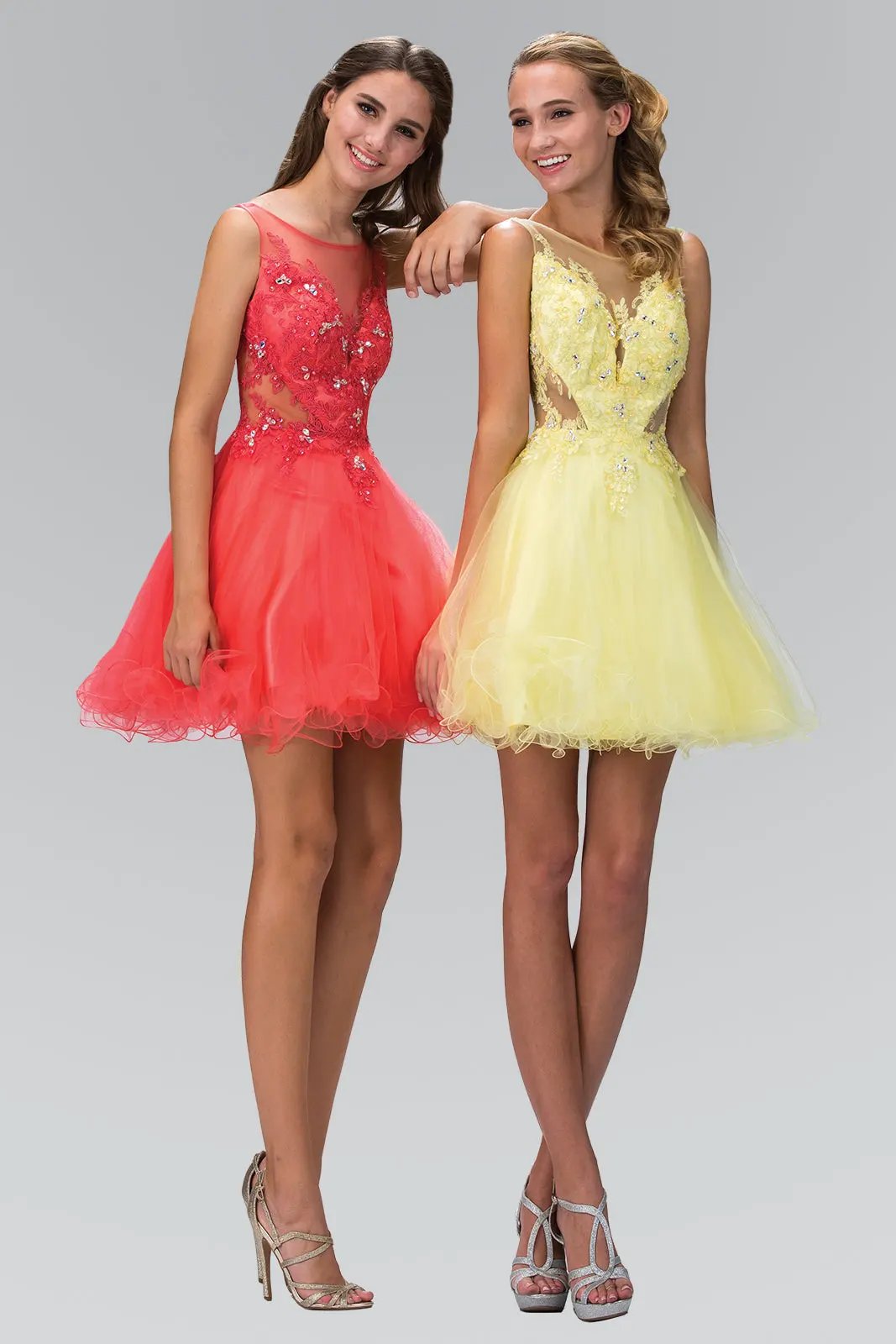 Rolled Hem Short Dress With Sheer Bodice By Tux USA For Glamorous Formal Events by Tux-USA