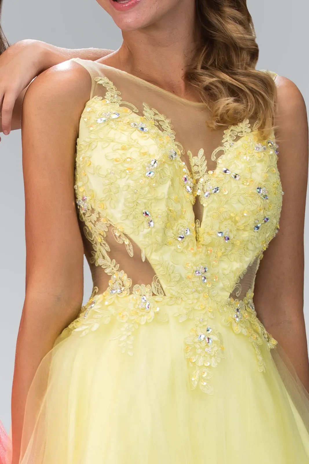 Rolled Hem Short Dress With Sheer Bodice By Tux USA For Glamorous Formal Events by Tux-USA