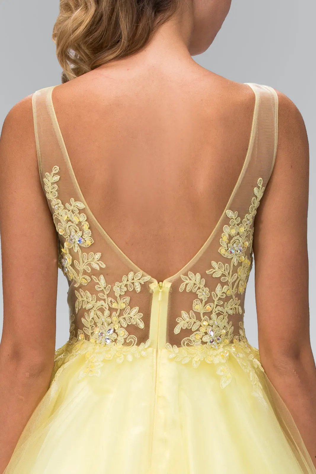 Rolled Hem Short Dress With Sheer Bodice By Tux USA For Glamorous Formal Events by Tux-USA