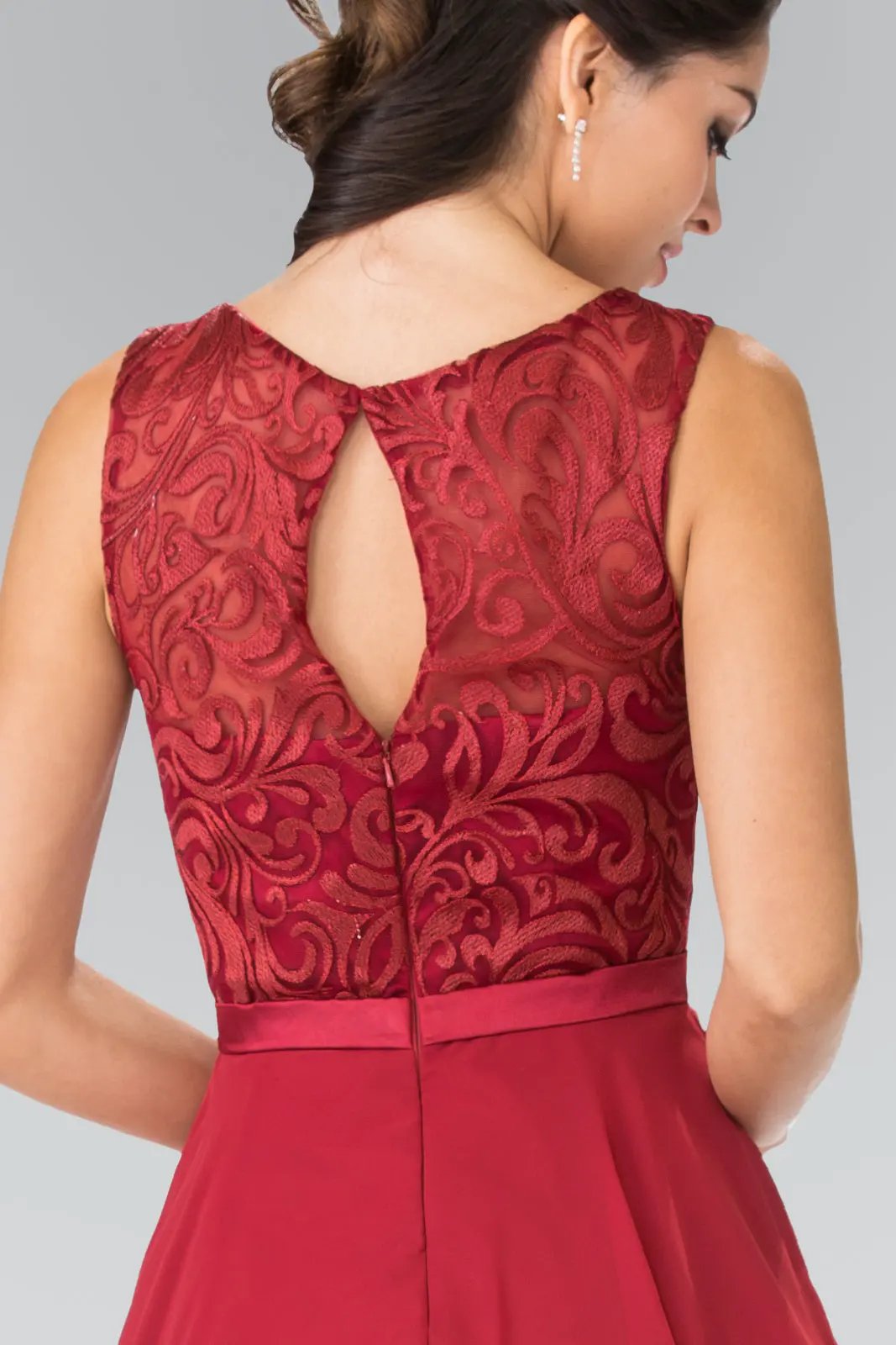 Lace Bodice A-Line Short Dress w/ Jeweled Waist Band by Tux-USA