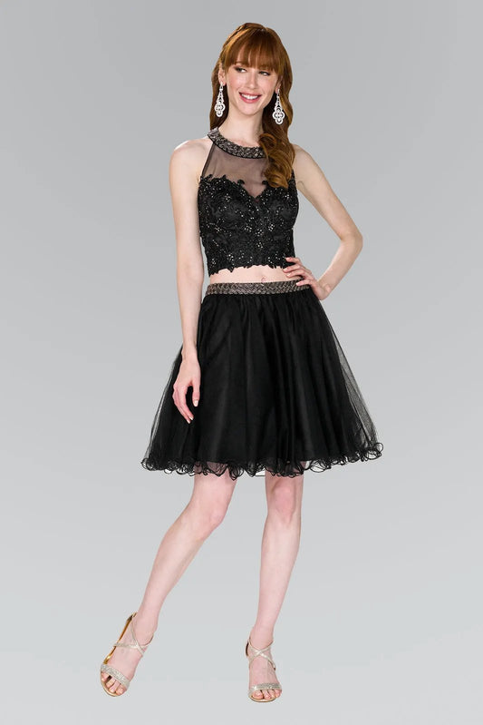 Two-Piece Strap-Back Tulle Short Dress by Tux-USA