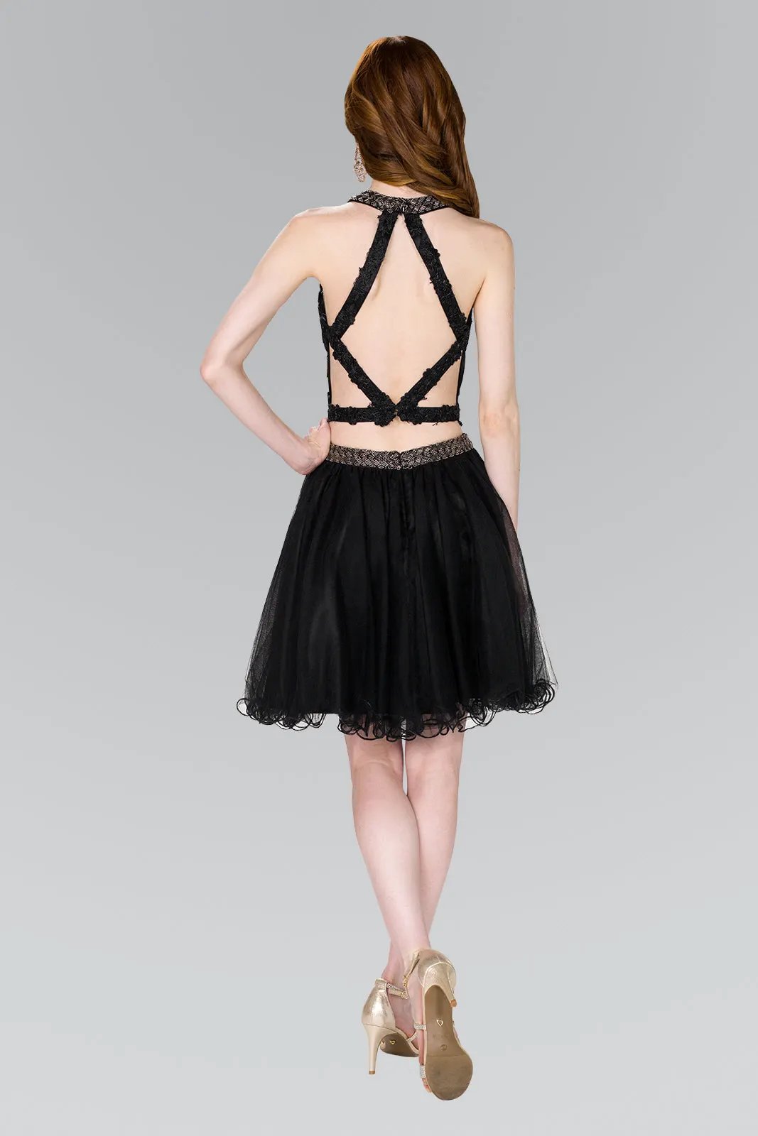 Two-Piece Strap-Back Tulle Short Dress by Tux-USA
