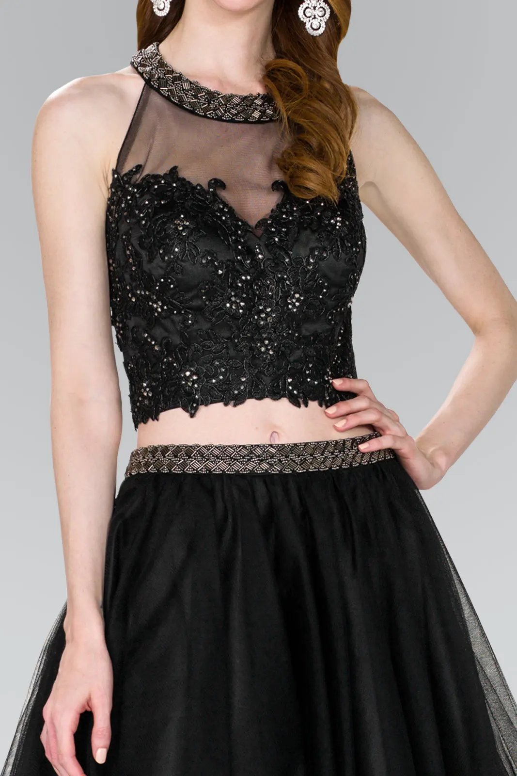 Two-Piece Strap-Back Tulle Short Dress by Tux-USA