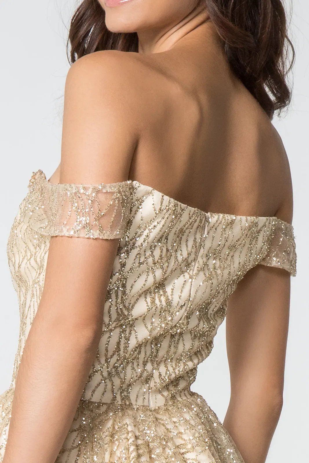 Beads Accented Sweetheart Neck Glitter Mesh Short Dress by Tux-USA