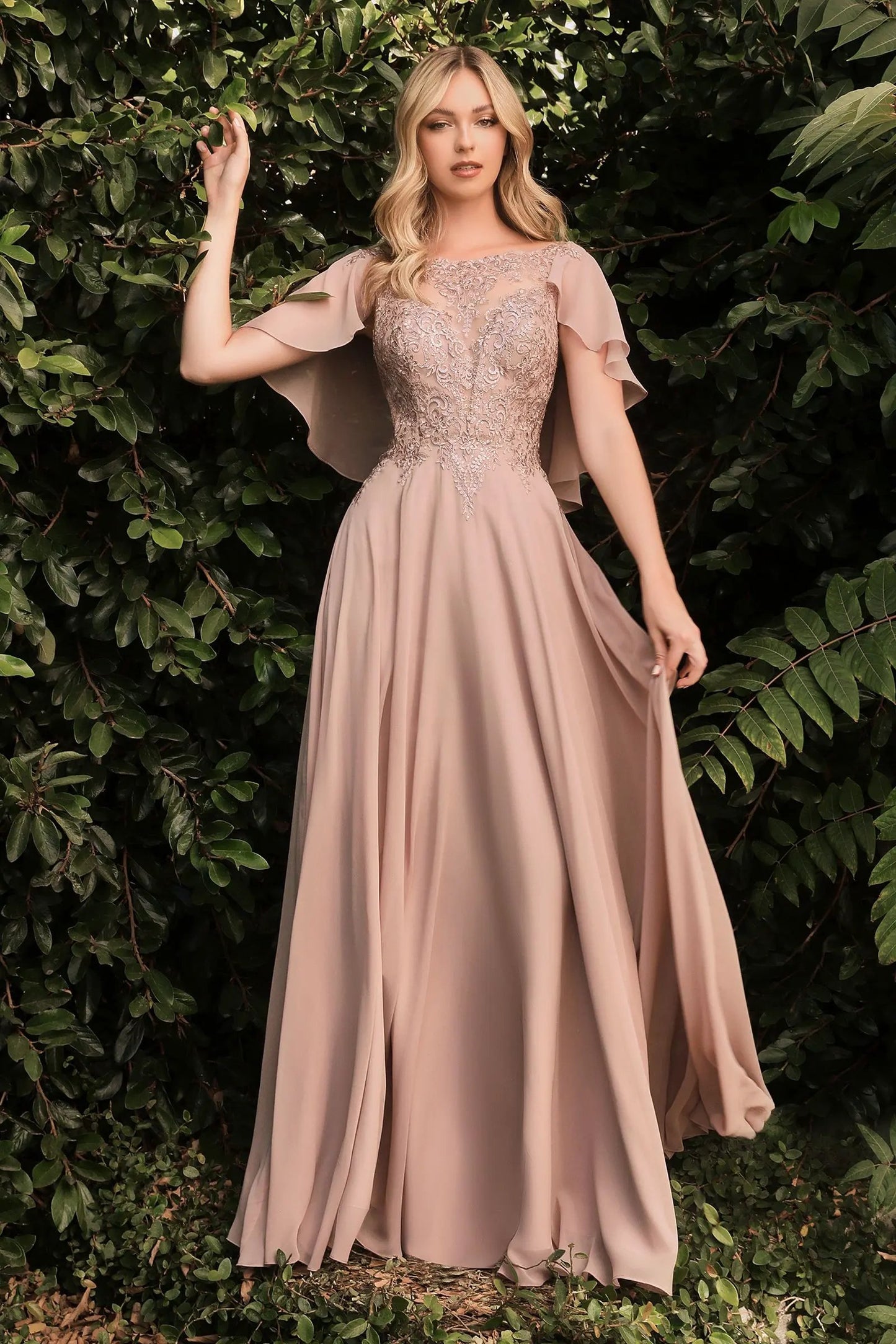 A-Line Chiffon Gown With Caplet by Tux-USA