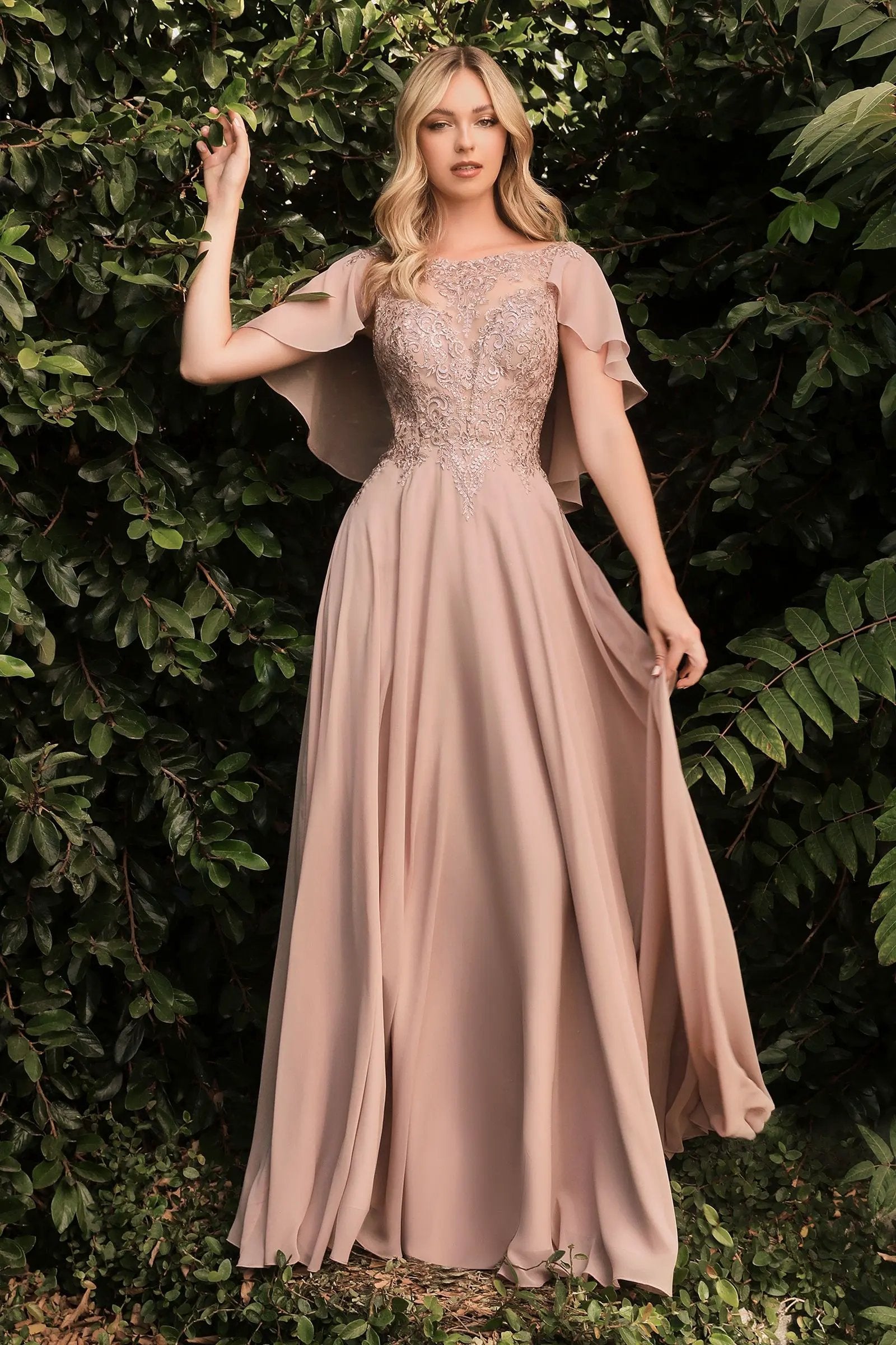 A-Line Chiffon Gown With Caplet by Tux-USA
