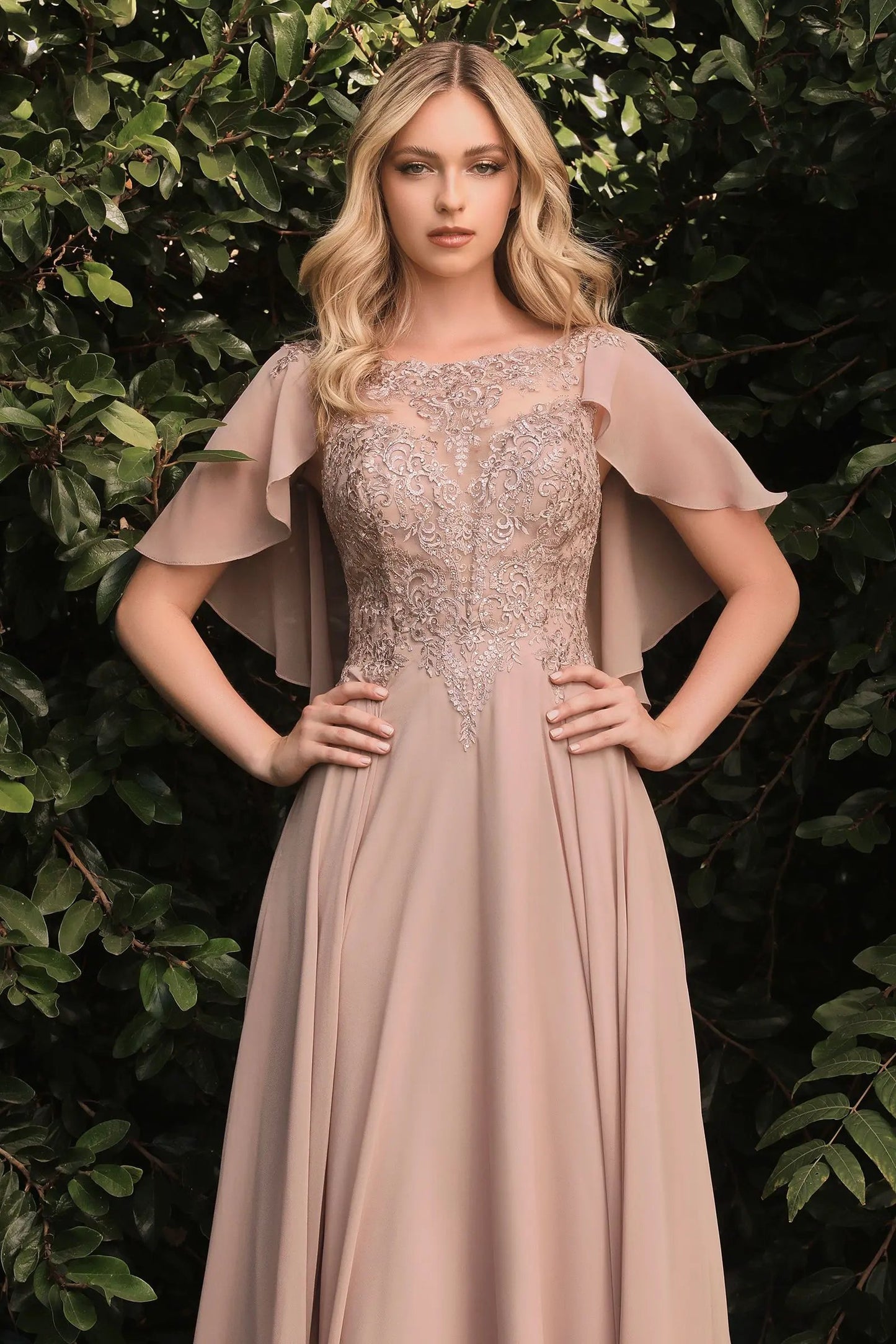 A-Line Chiffon Gown With Caplet by Tux-USA
