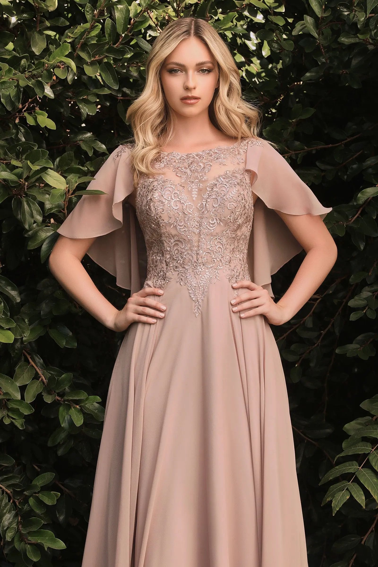 A-Line Chiffon Gown With Caplet by Tux-USA